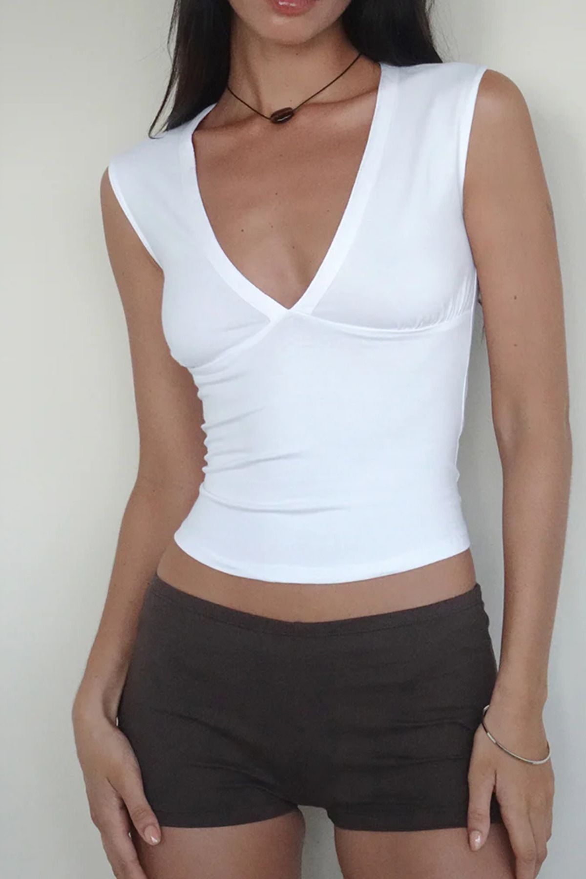 World Fashion Trends V Yaka Esnek Crop Top Bluz WFT8070B
