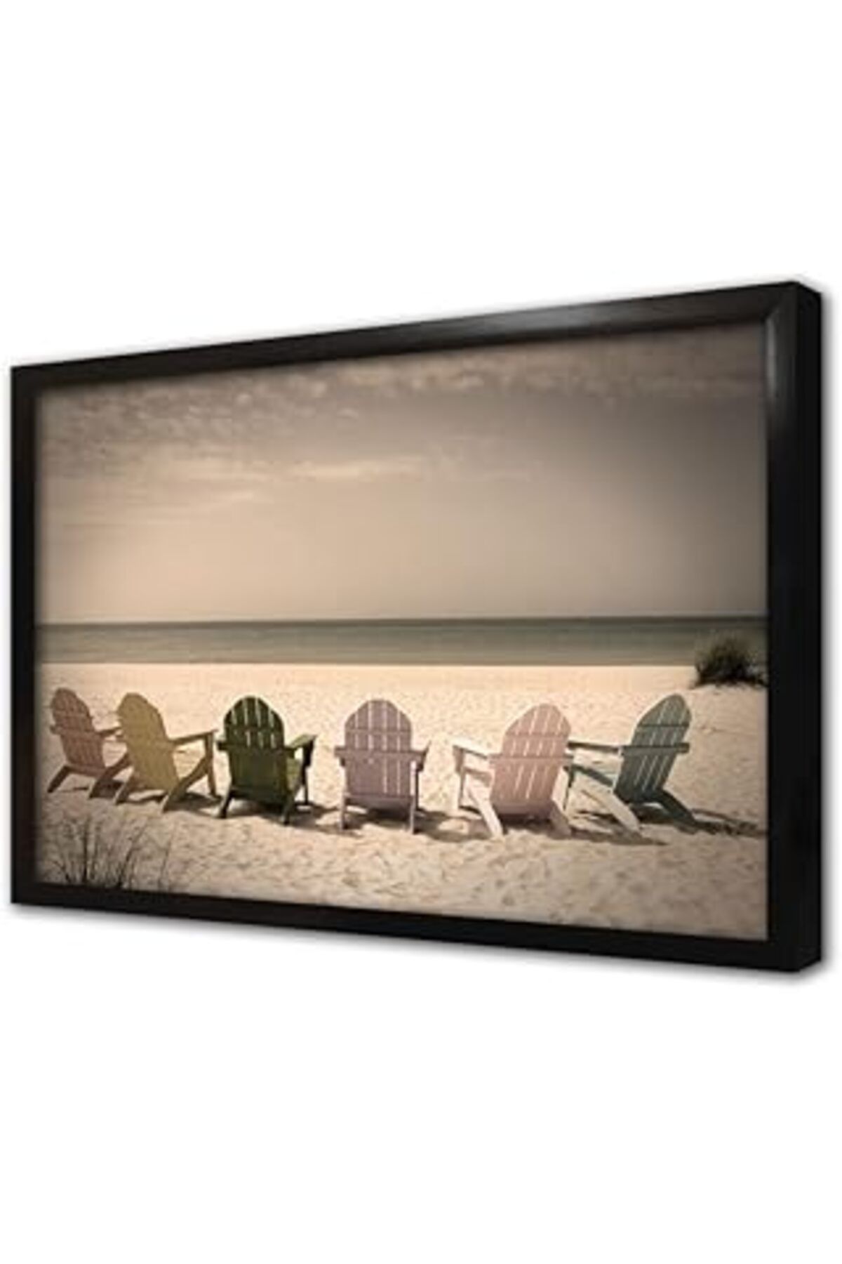Pazarcan Sahil Kanarında Ve Sandalyeler Çerçeveli Cam Tablo 20X30 Cm Ca20786