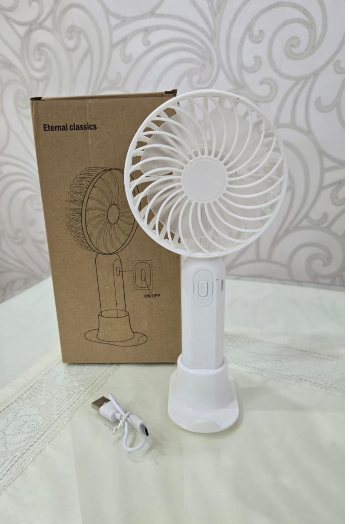 KEREMİNModaRuhu El Vantilatör Taşınabilir USB Şarjlı Masaüstü Mini Fan- Telefon Tutacağı