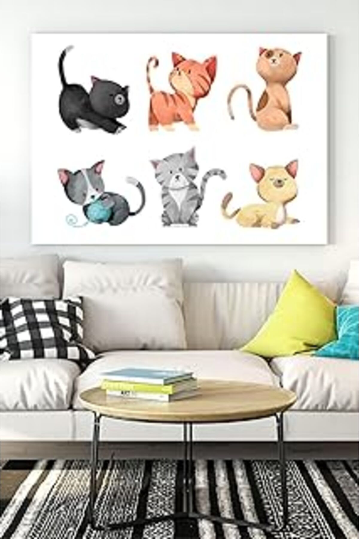 Pazarcan Postermanya (PSTER16521) Kediler Tasarım Odası Kanvas Tablo 50 X 70