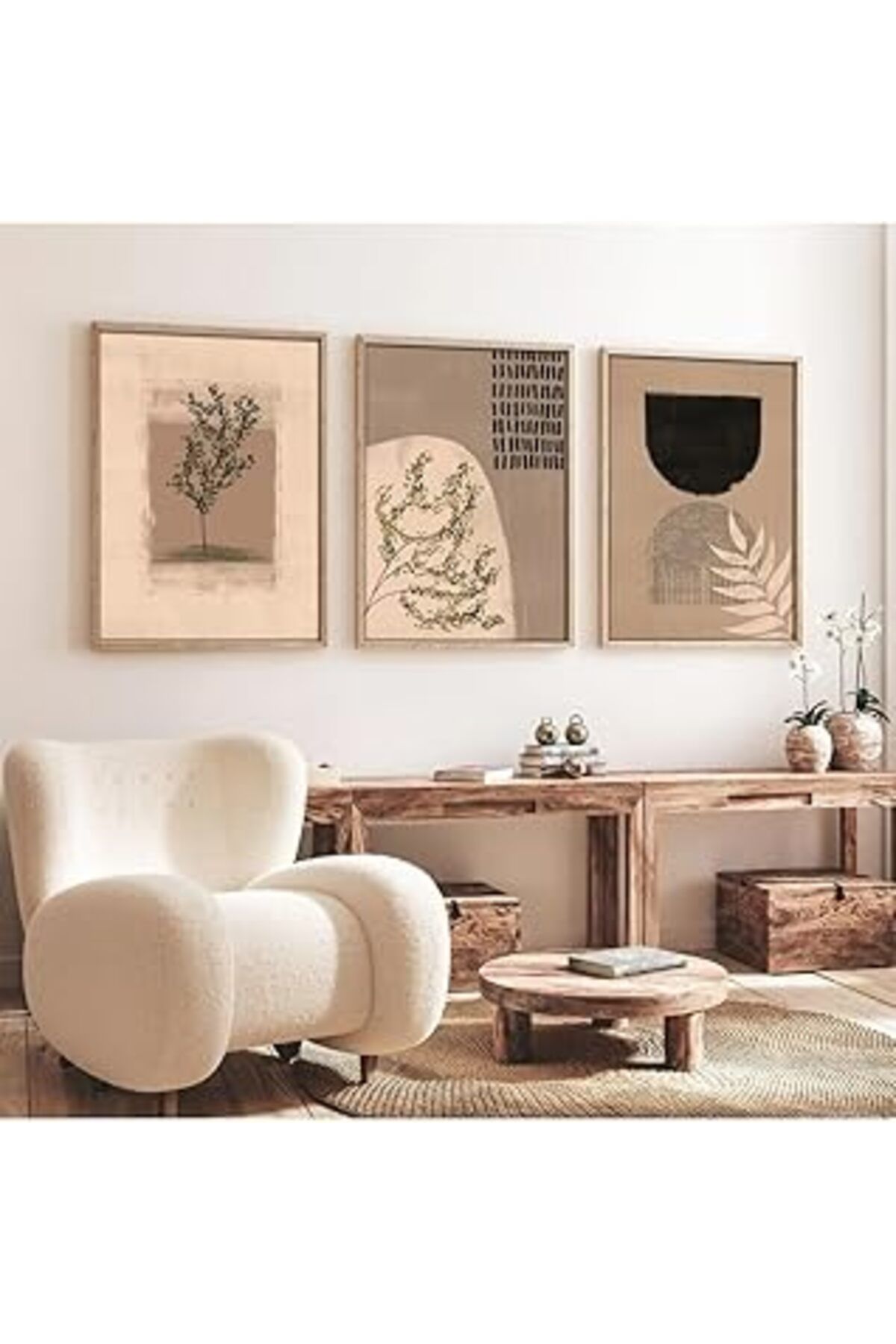 Pazarcan Huhuli Ahşap Çerçeveli 3’Lü Modern Tablo Huhu260 50 X 70 3P50X70D00260