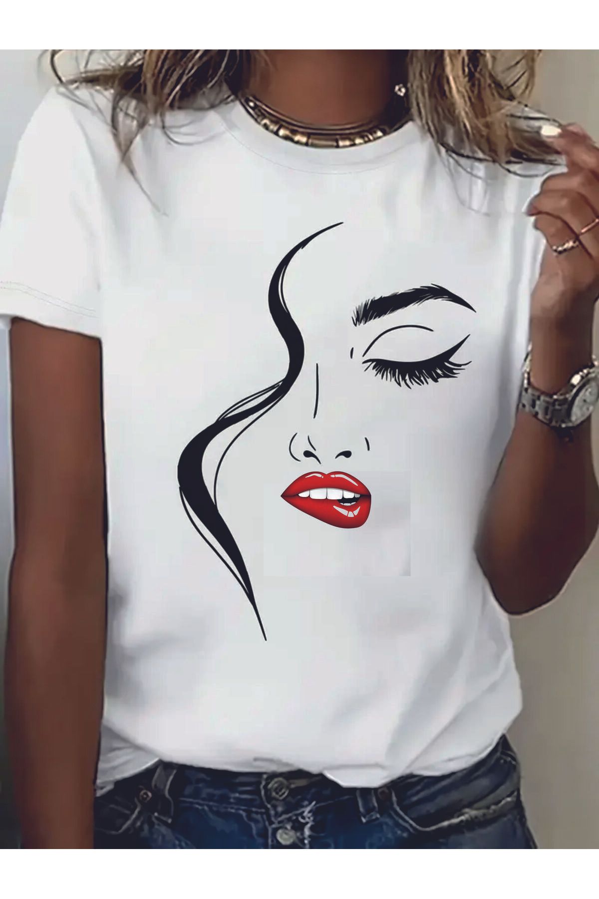HOFFNUNG T SHIRT A LADY WITH RED MOUTH oversize