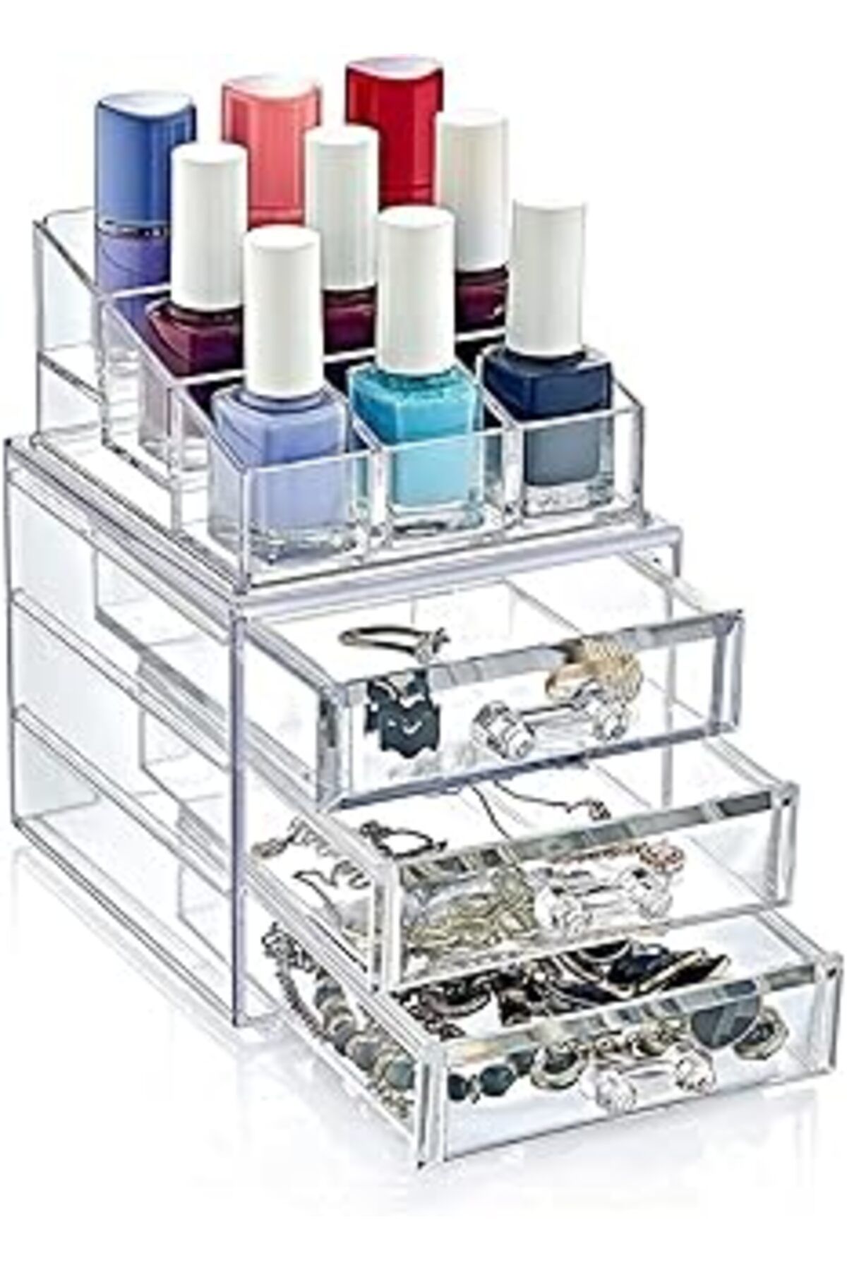 Pazarcan Deconox 3 Çekmeceli 12 Bölmeli Makyaj Organizer Set, Toparlayıcı Akrilik Makyaj Organizeri