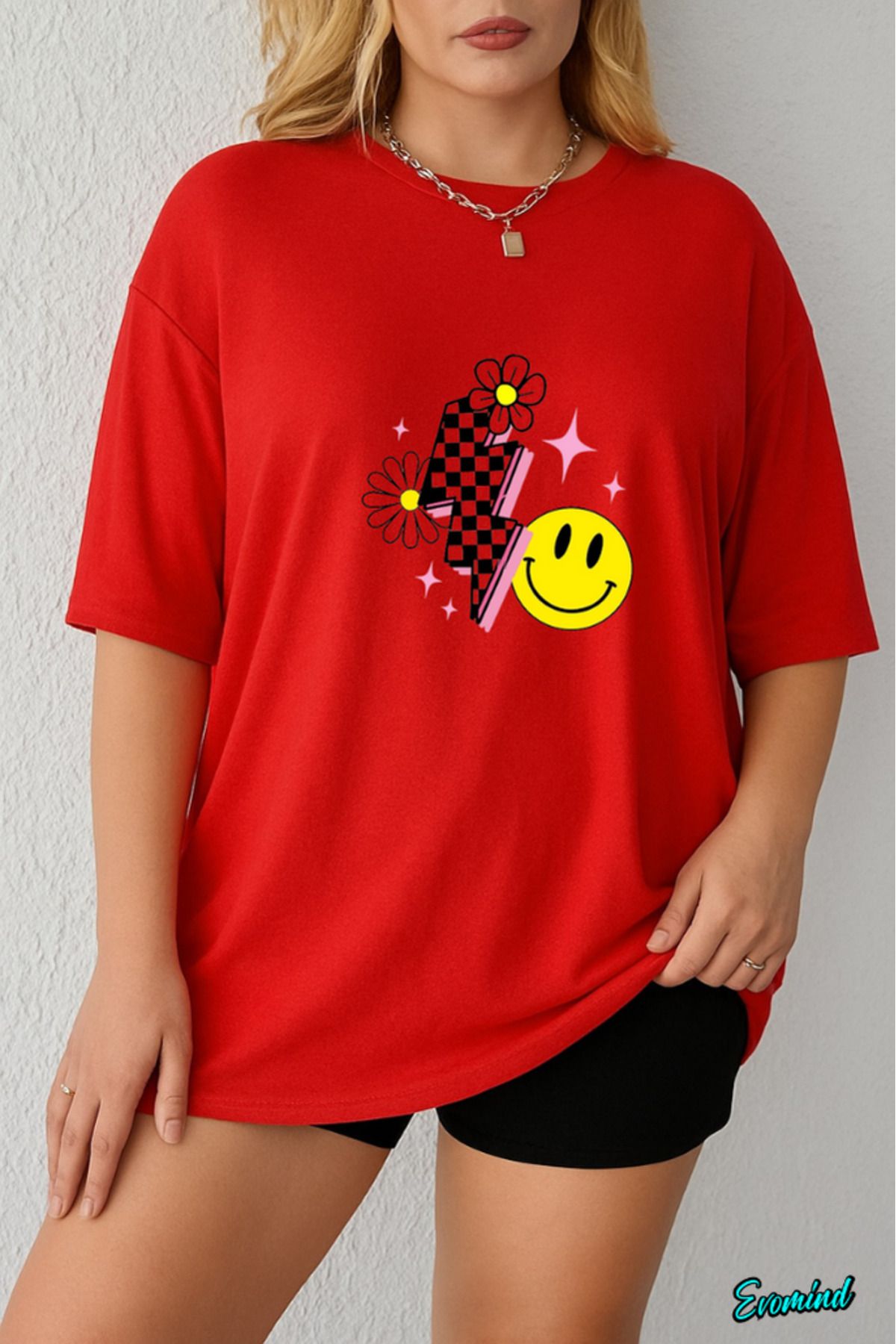 Evomind Büyük Beden Şimşek Baskılı T-shirt