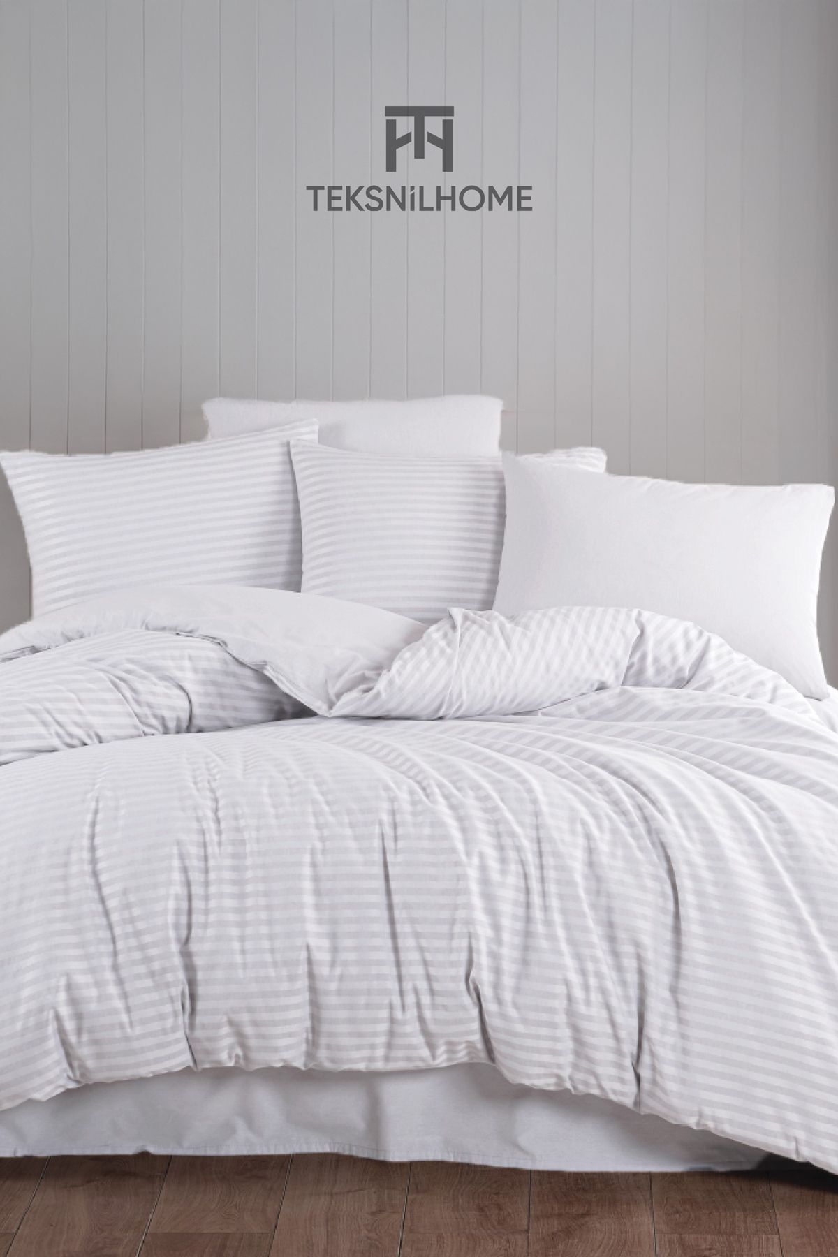 TeksNil Home %100 Pamuklu Natural Stripe Nevresim Takımı 3 Parça (Çift Kişilik)