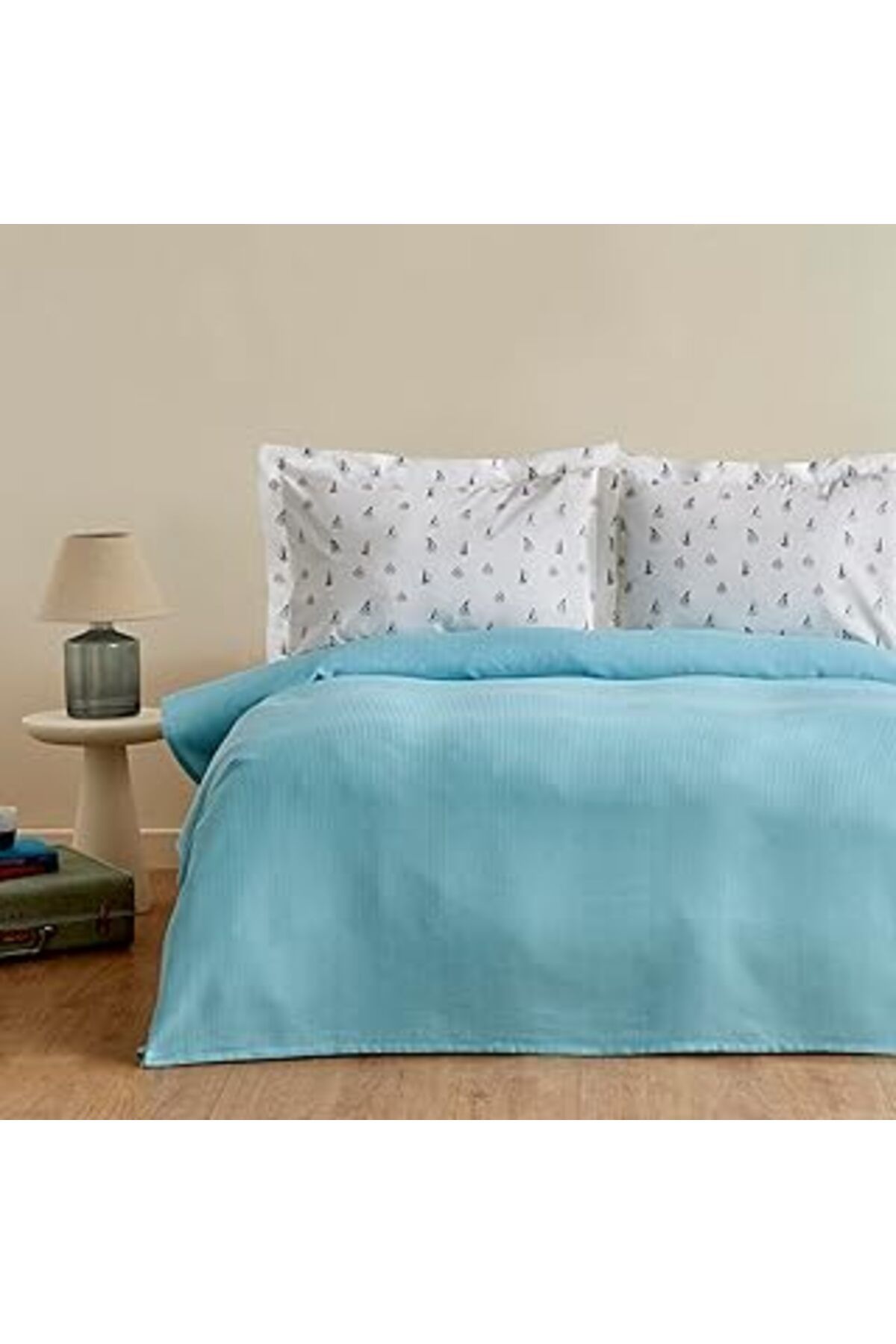 Qedii Karaca Home Joy Sail%100 Pamuk Çift Kişilik Pike Takımı Turkuaz