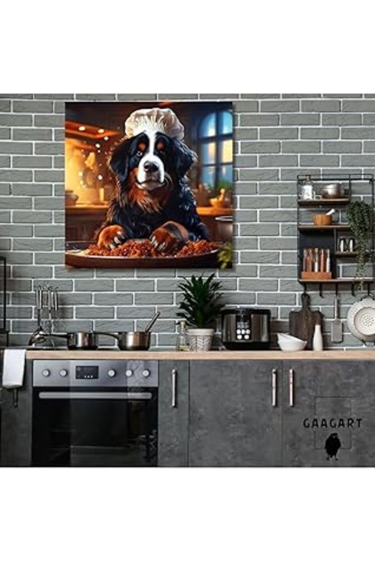 Pazarcan Gaagart Kanvas Mutfak Tablosu Aşçı Hayvanlar Bernese Mointain Köpek, 40 X 40