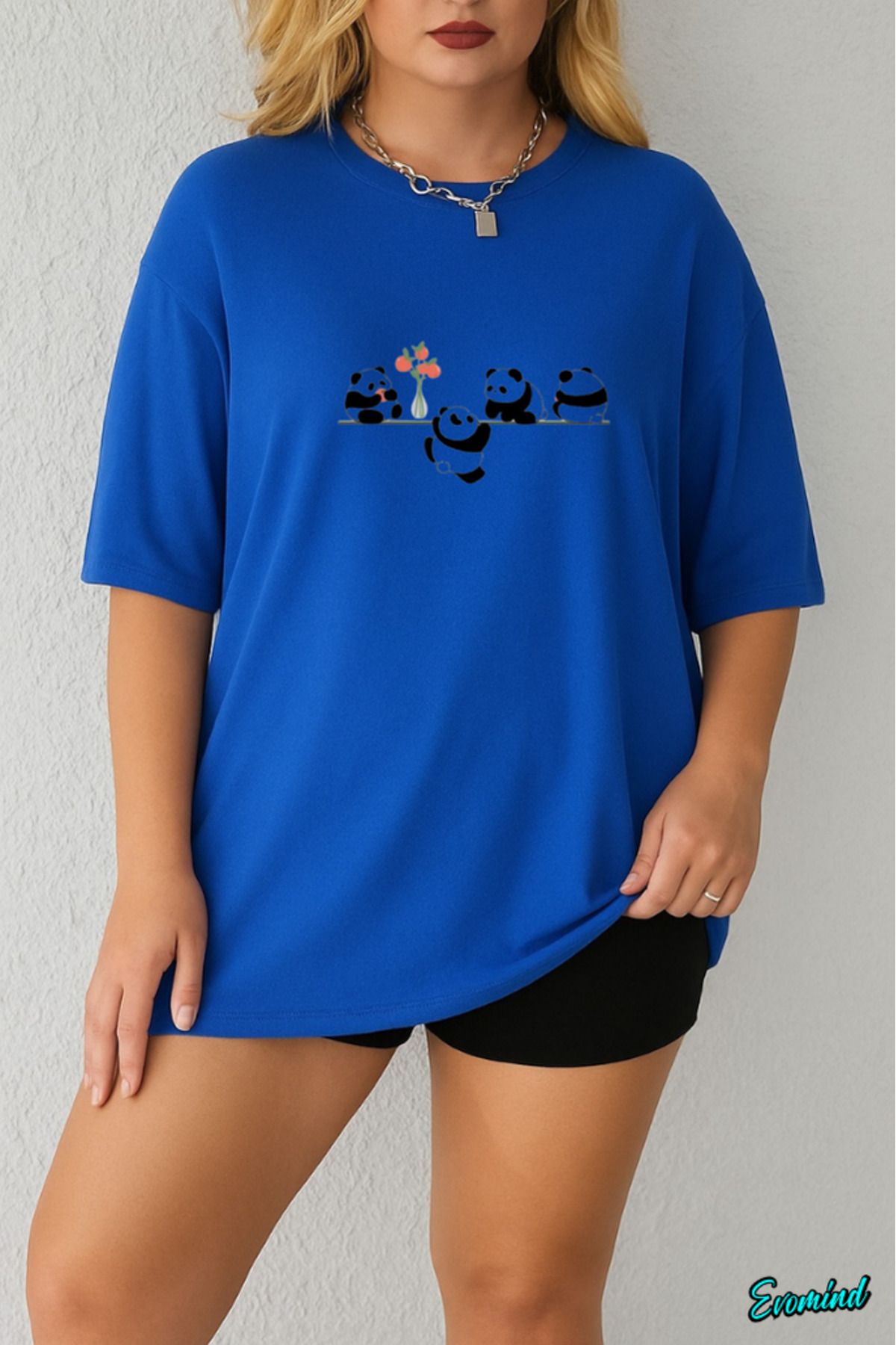 Evomind Büyük Beden Panda Baskılı T-shirt