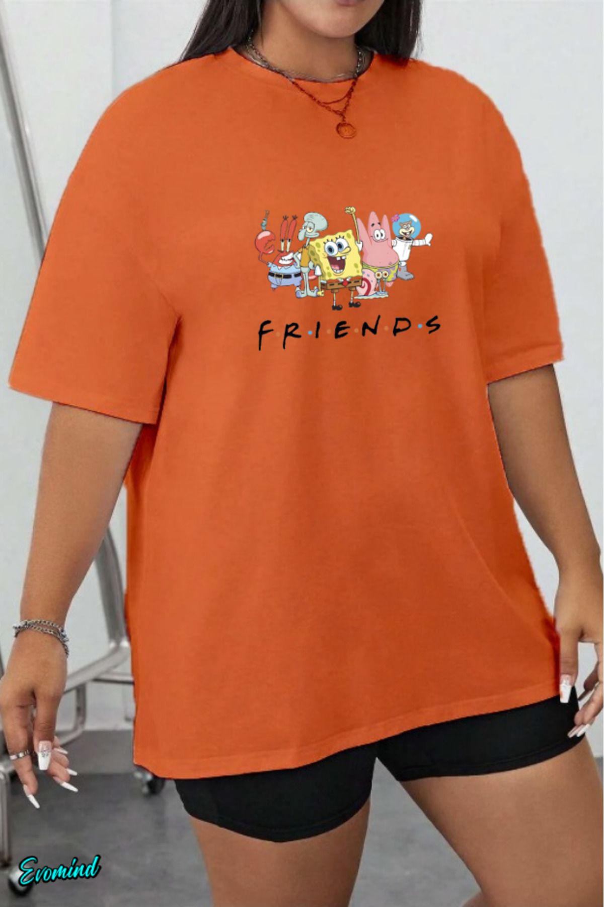 Evomind Büyük Beden Çizgi Karakter Baskılı T-shirt