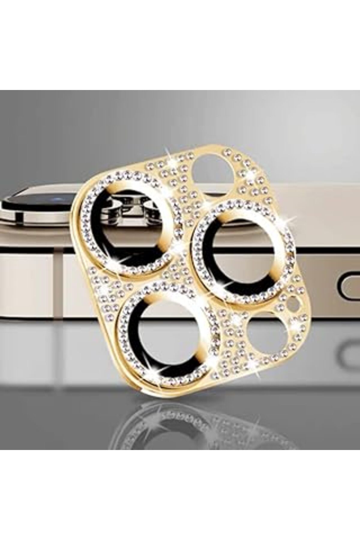 NETWORK ART Bause Iphone 11 Uyumlu 9H Metal Elmas Desenli Taşlı Tek Parça Kamera Lens Koruyucu (Gold)