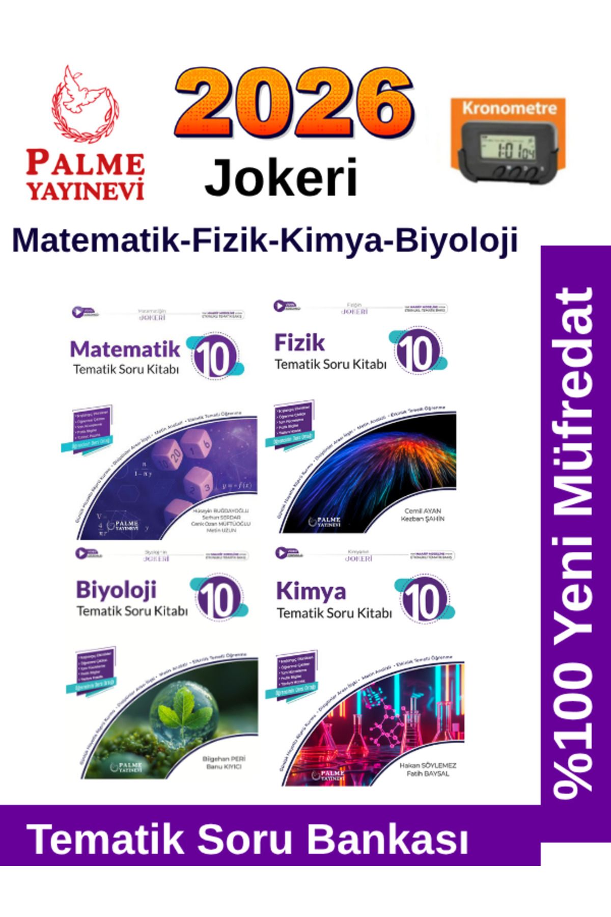 Palme Yayınevi 2026 10.Sınıf Mat-Fizik-Kimya-Biyoloji %100 Yeni Müfredat Tematik Soru Bankası+Kronometre