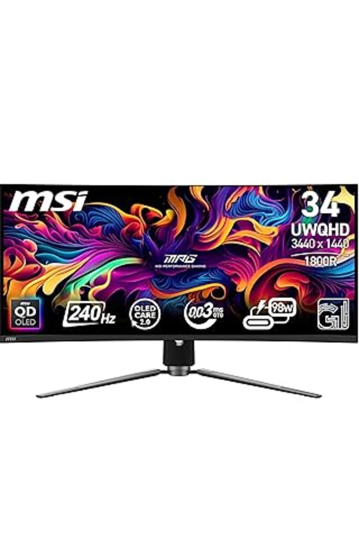 NETWORK ART Msi 34.18" Mpg 341Cqpx Qd-Oled Gaming Monitör, Uwqhd, 21:9, Curve 1800R, Qd-Oled, 240Hz, 0.03Ms Fre