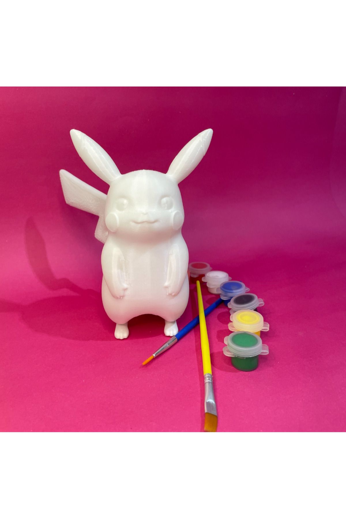 Nobrand Pikachu Figür Boyama Seti | 15 cm | 3D Yazıcı Üretimi + 6 Renk Akrilik Boya + 2 Fırça