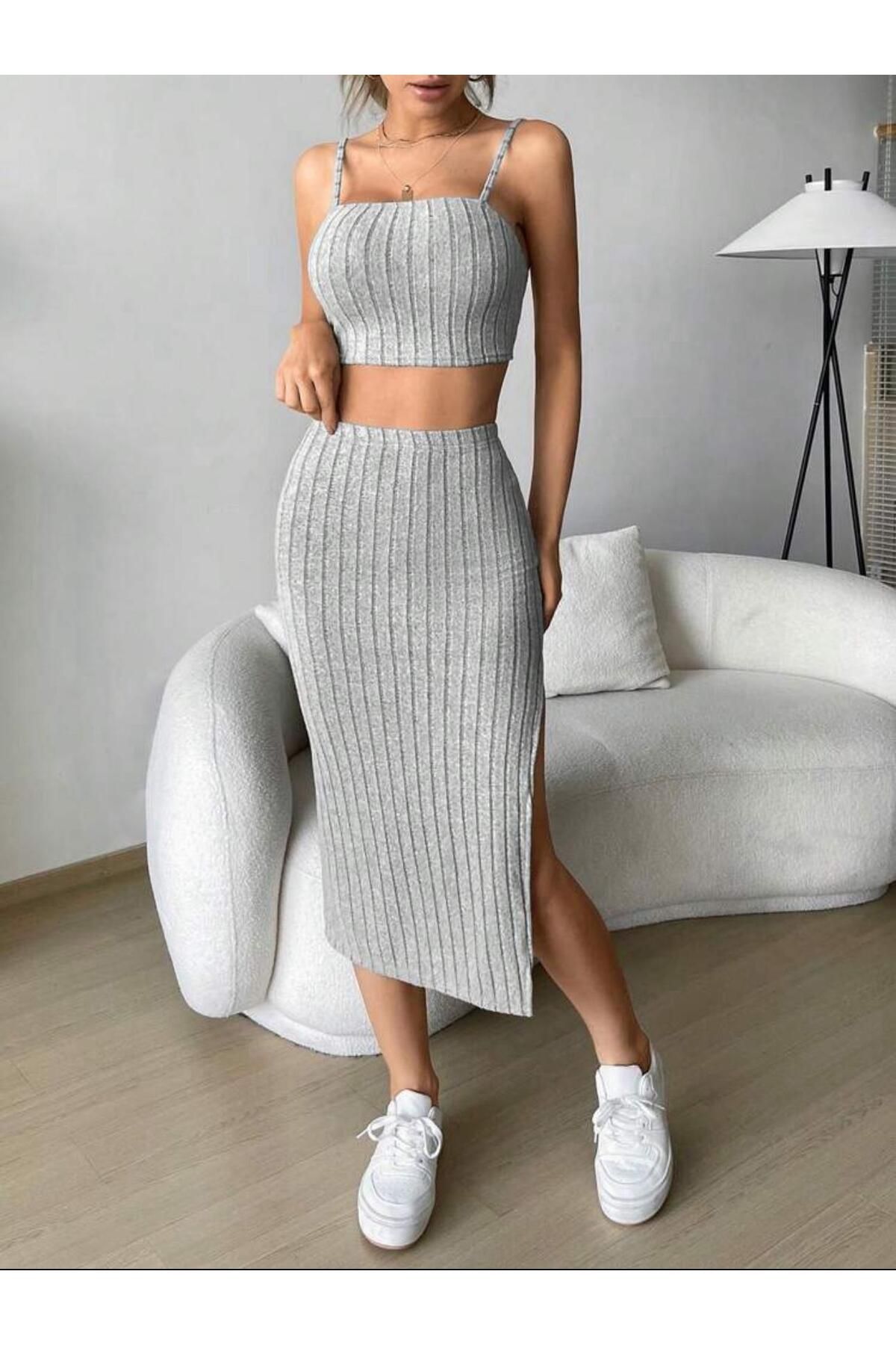 bemmoda Kadın 2'li Askılı Büstiyer&Yırtmaçlı Etek Takım