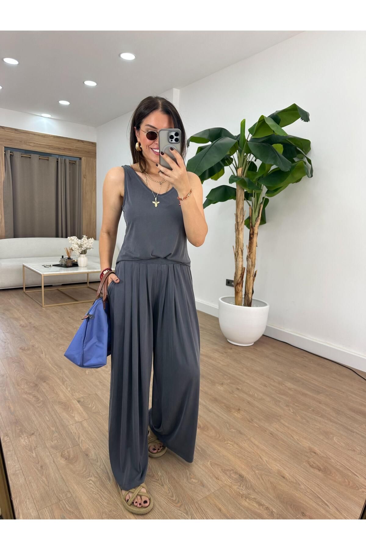2she Beli Lastikli Bol Paça Modal Pantolon - Antrasit