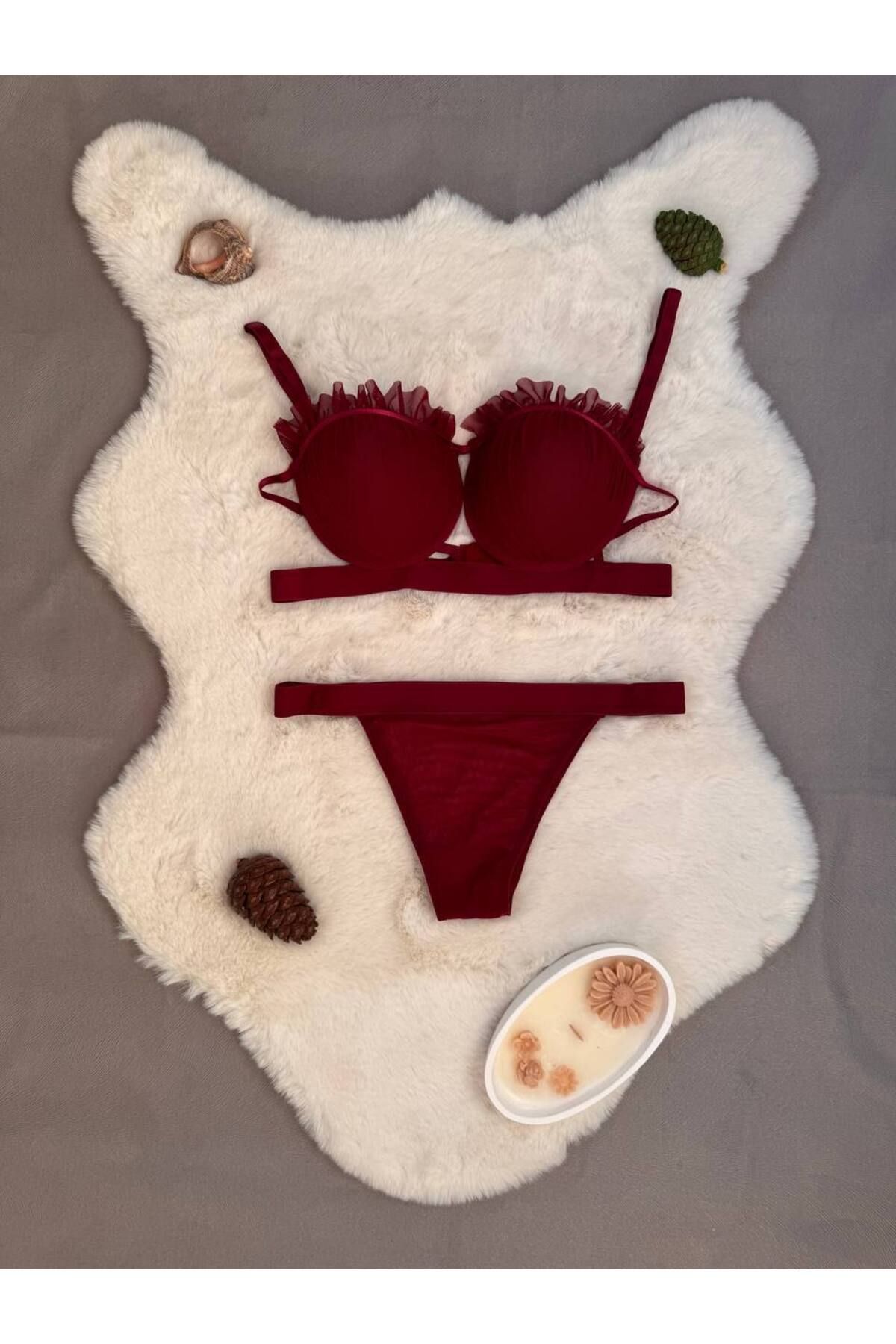 Love Angels İstiridye Model Tam Dolgulu Destekli Sütyen Külot Takım - Kadın İç Giyim