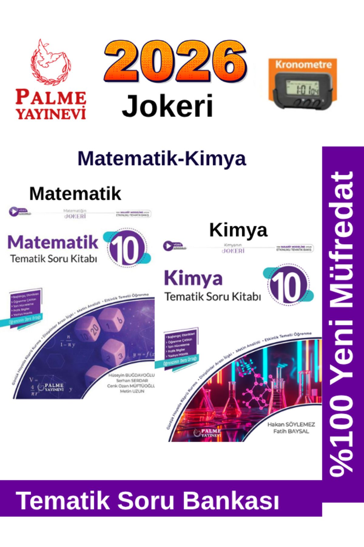 Palme Yayınevi 2026 10.Sınıf Matematik-Kimya %100 Yeni Müfredat Tematik Soru Bankası+Kronometre
