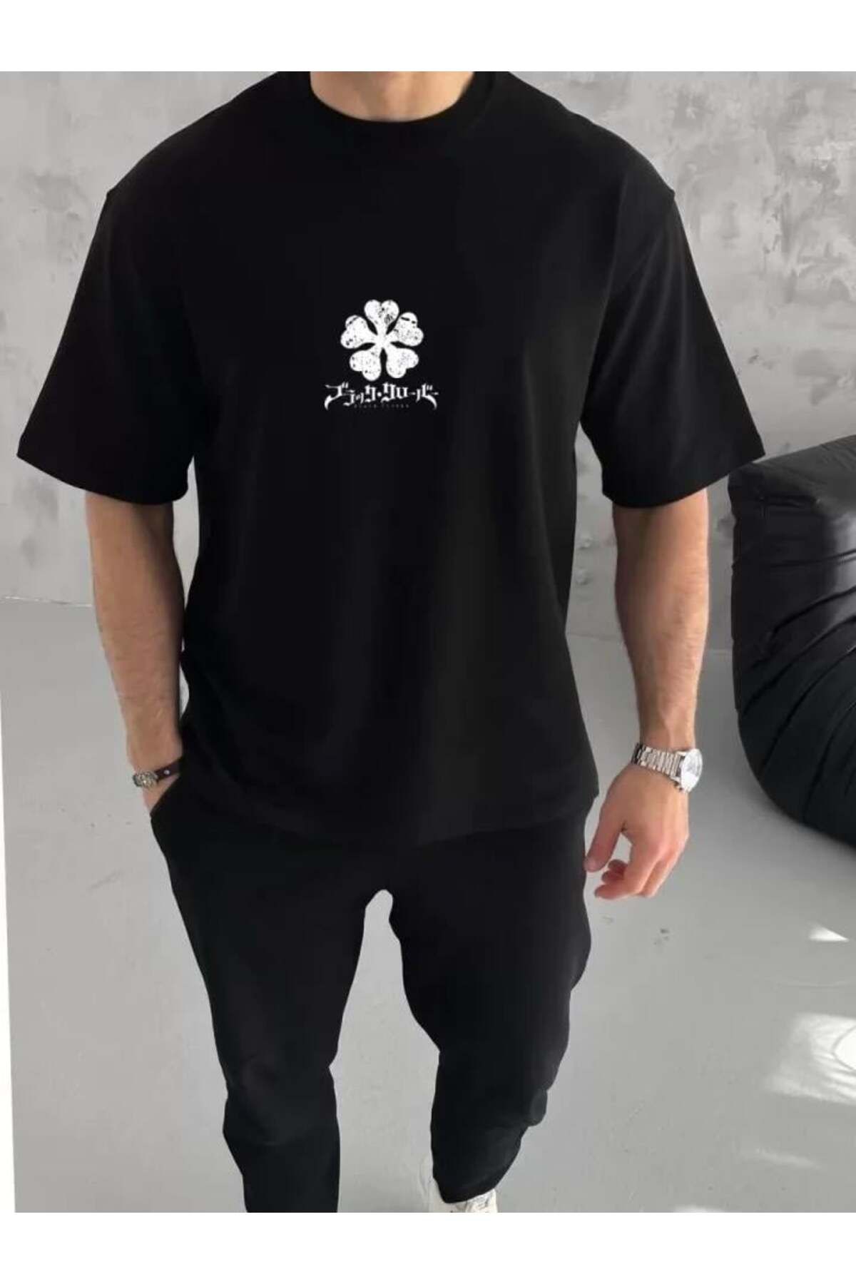 modamtn Unisex Bisiklet Yaka Baskılı Oversize T-Shirt - Siyah