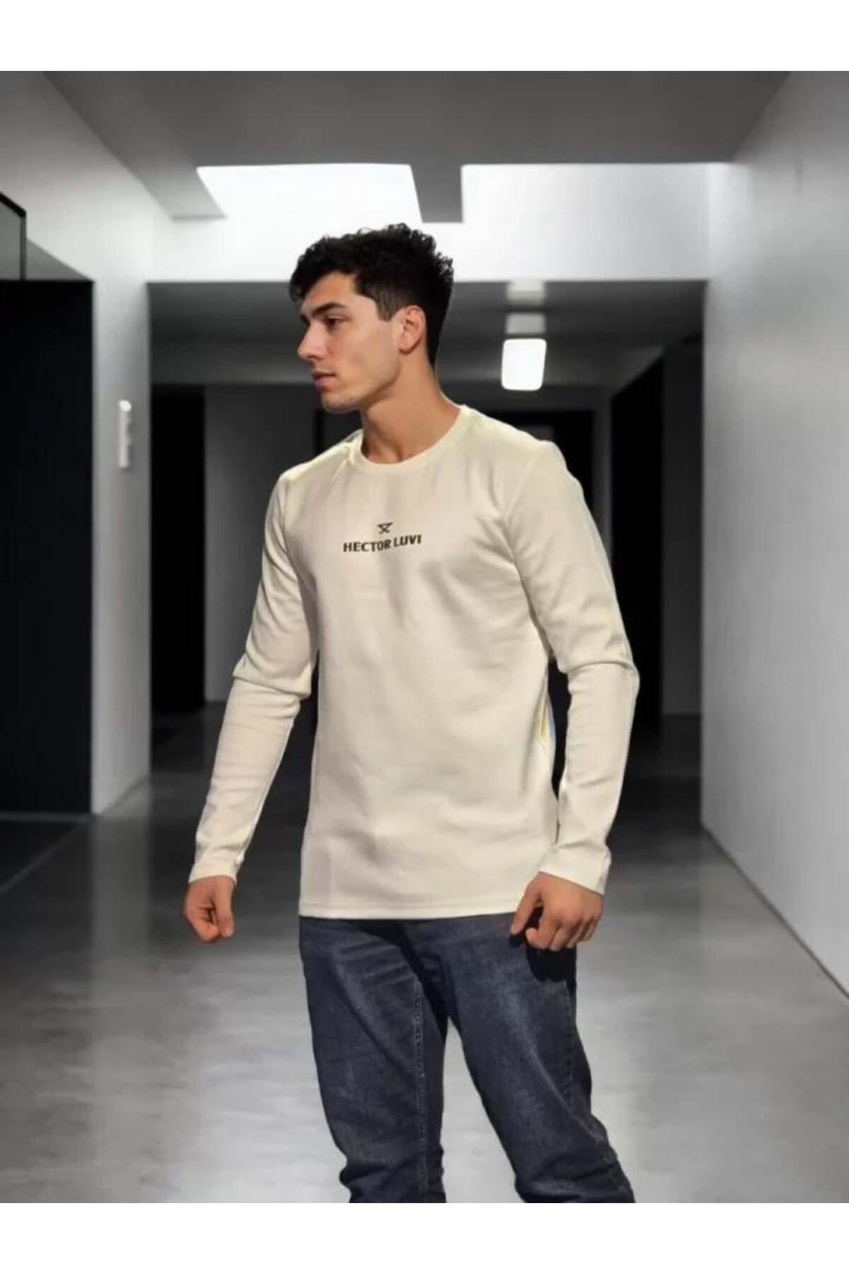 modamtn Unisex Bisiklet Yaka Uzun Kollu T-Shirt - Beyaz