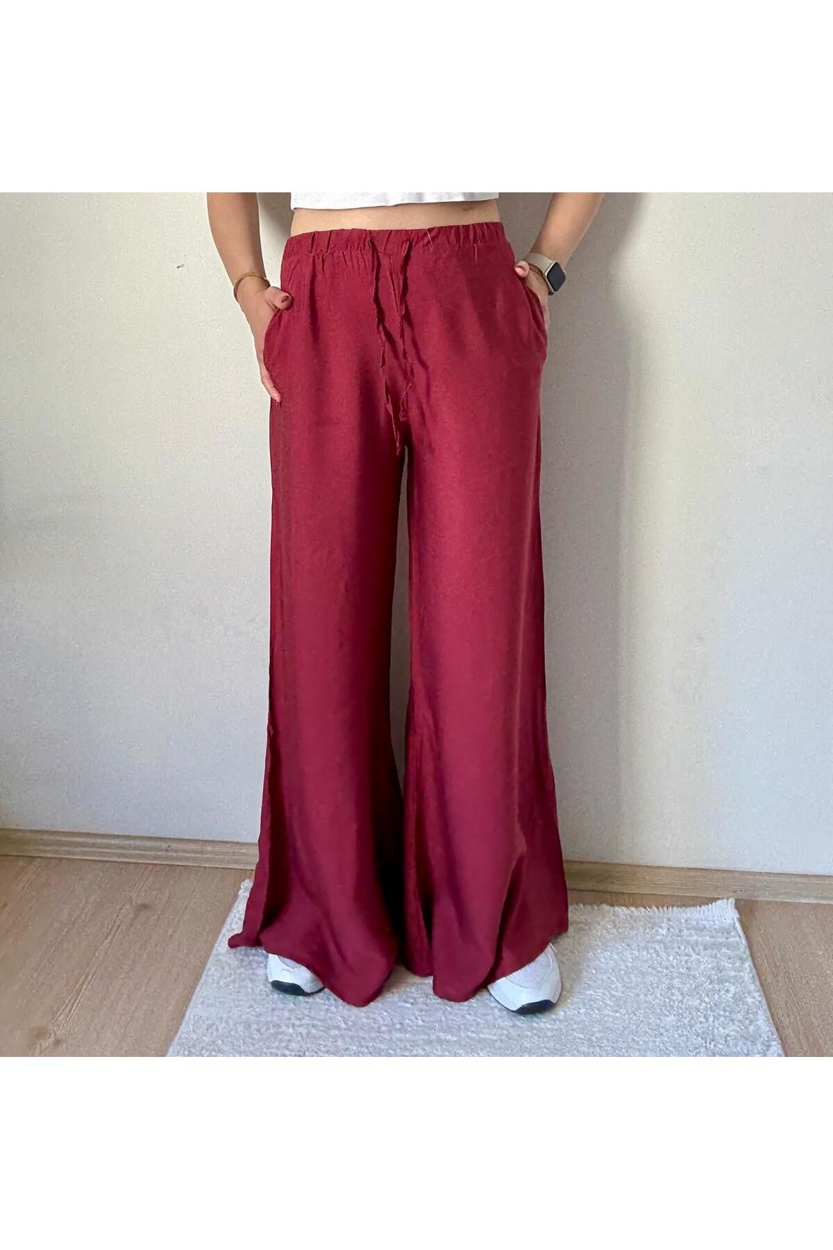 MODA Kadın Bordo İspanyol Paça Pantolon
