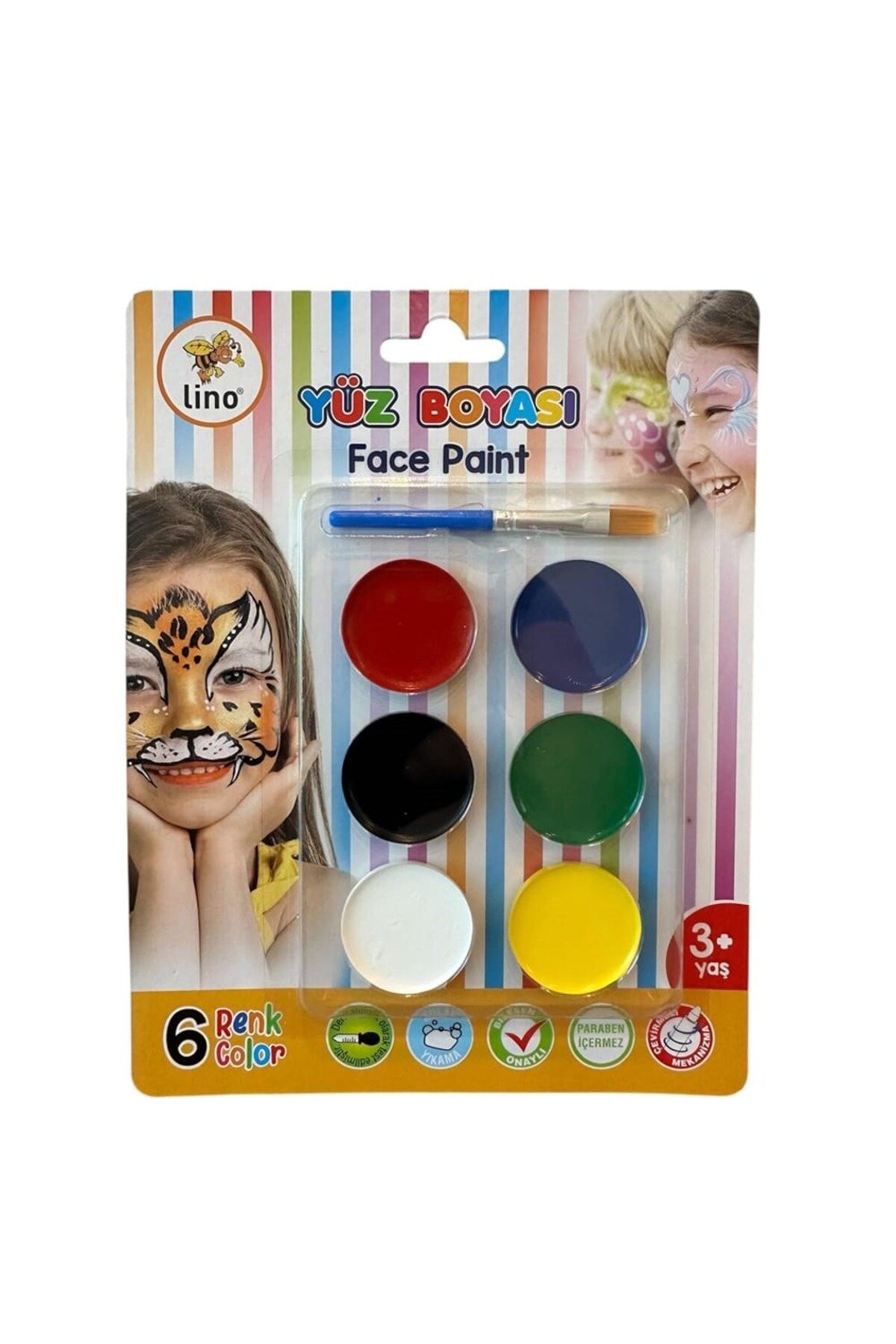 Art & Art Lino Yıkanabilir Yüz Boyası 6 Renk Tablet + Fırça LN-904