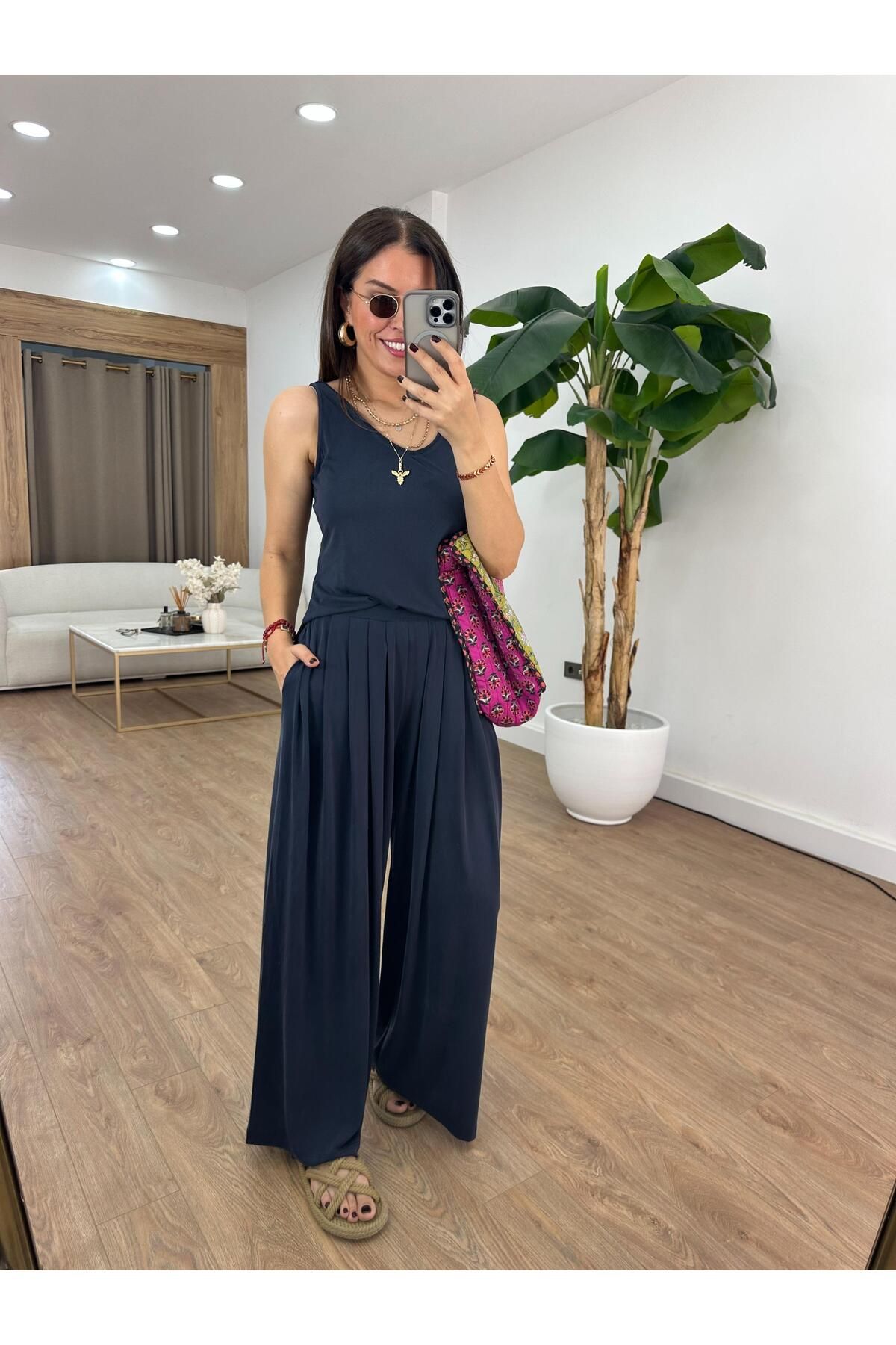 2she Beli Lastikli Bol Paça Modal Pantolon - Lacivert