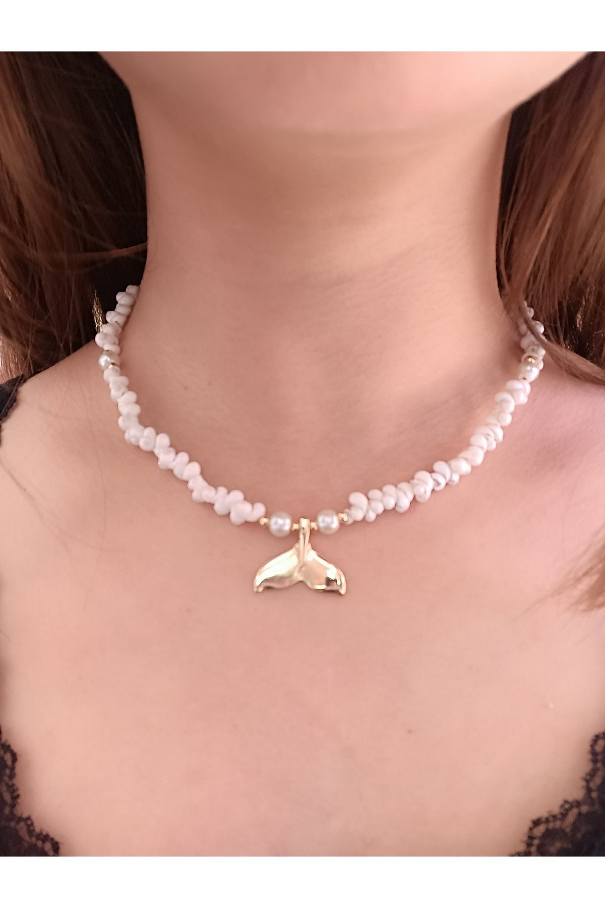 Store Kolye deniz kabuğu ve kuyruk figürlü