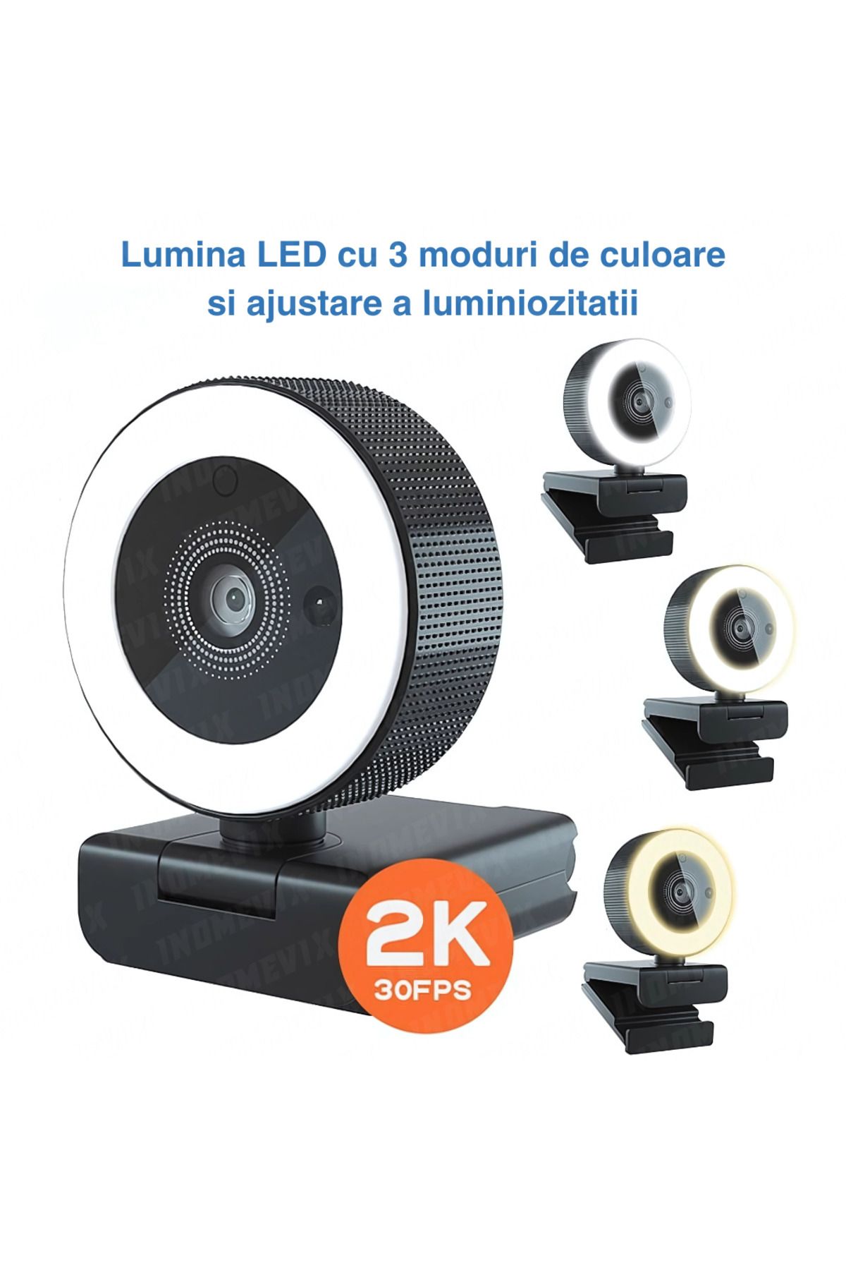 INOMEVIX-Cameră Web® 2k QHD, 4MP, microfon dual, focalizare automată, LED, capacitate mare, plug and play, cameră web 8