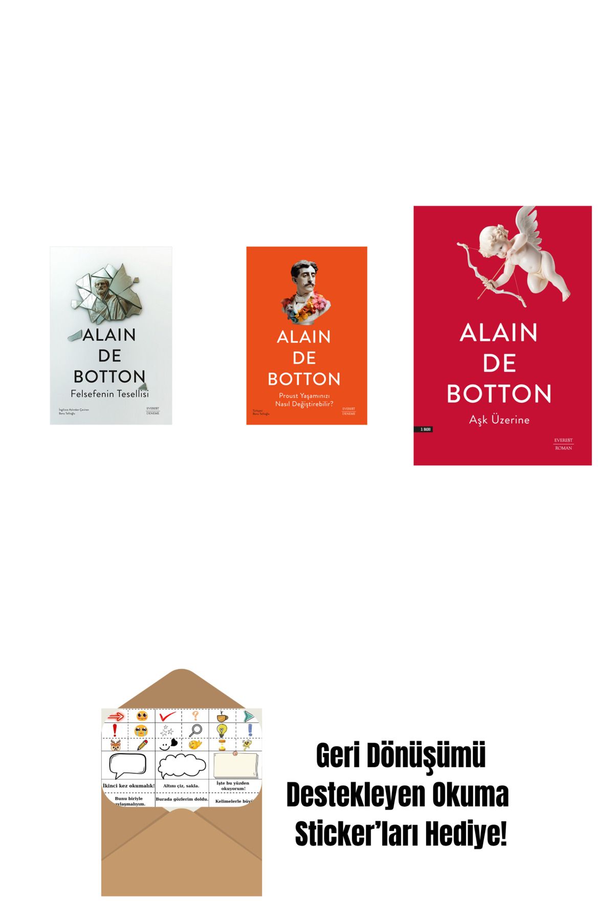 Everest Yayınları Felsefenin Tesellisi + Proust Yaşamınızı Nasıl Değiştirebilir? + Aşk Üzerine + Okuma Sticker'ları