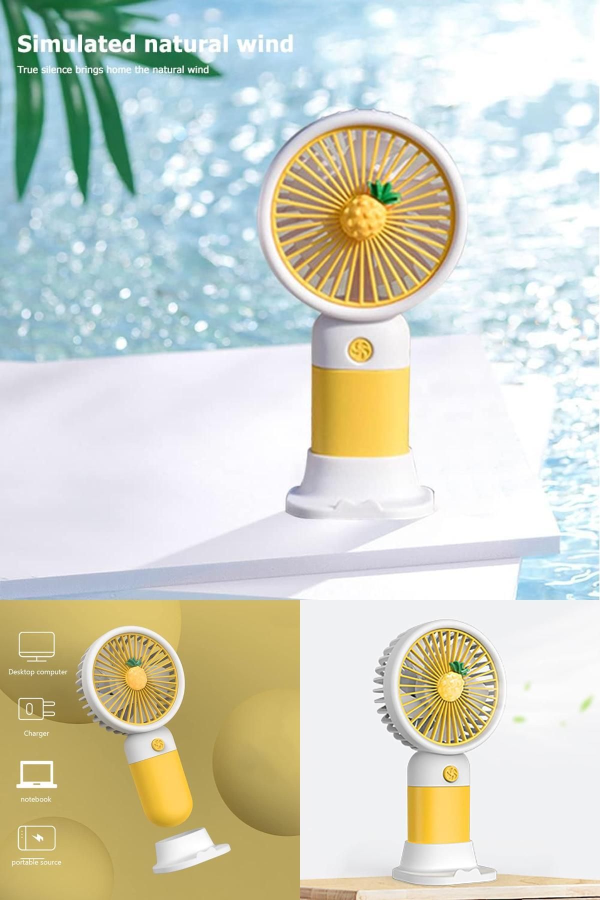 Midday 🍍 Taşınabilir Sessiz Fan | USB Şarjlı Ananas Tasarımlı El ve Masa Fanı | Yaz Serinliği Yanında