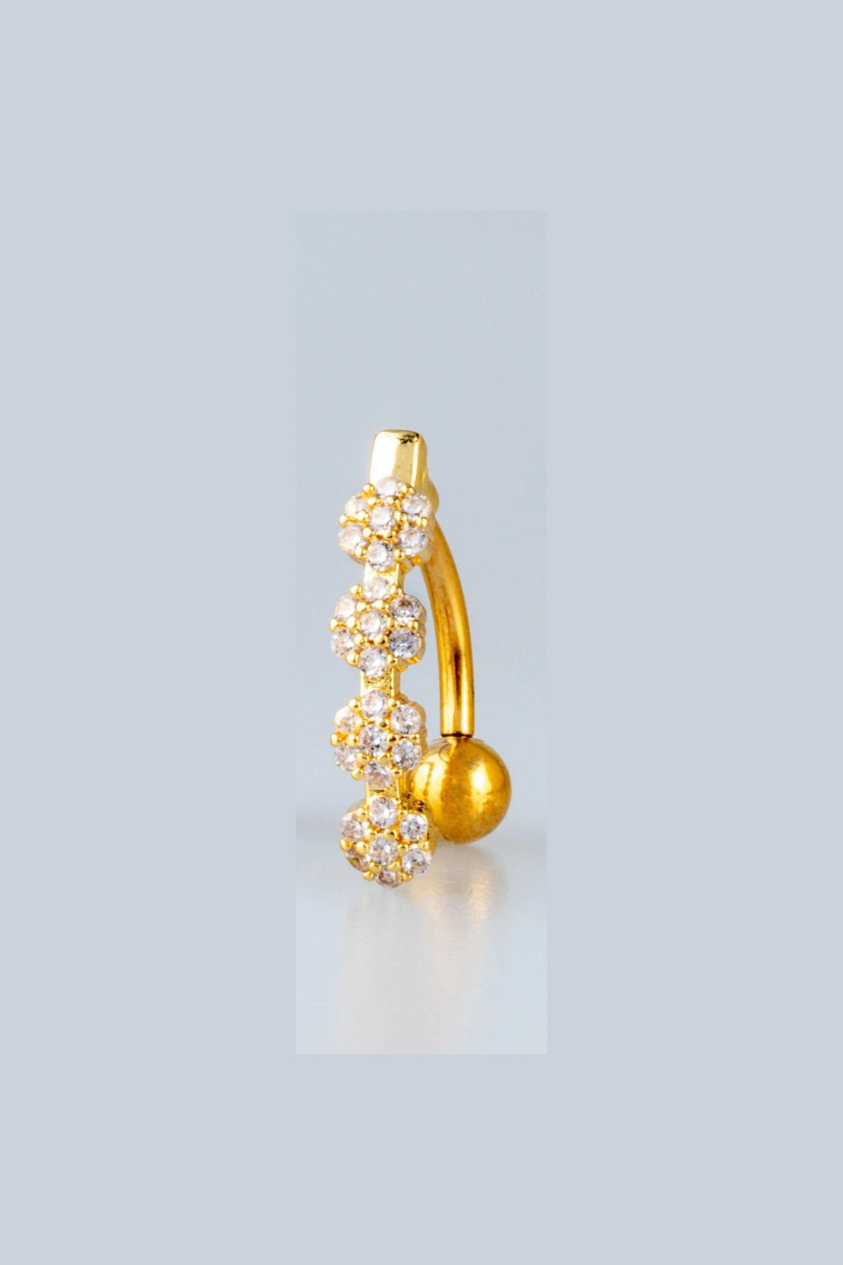 Wisdom Rain Altın Renk Çiçek Taşlı 10 mm Göbek Piercing – 316L Cerrahi Çelik, Parlak Detaylı