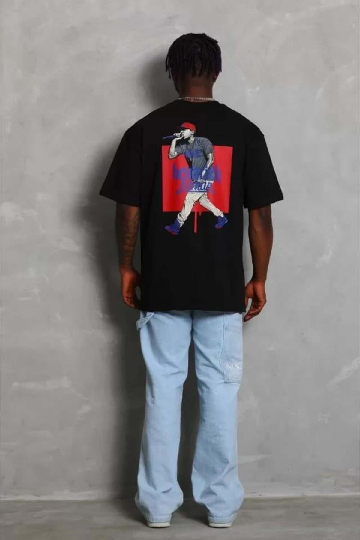modamtn Unisex Oversize Baskılı Bisiklet Yaka T-Shirt - Siyah