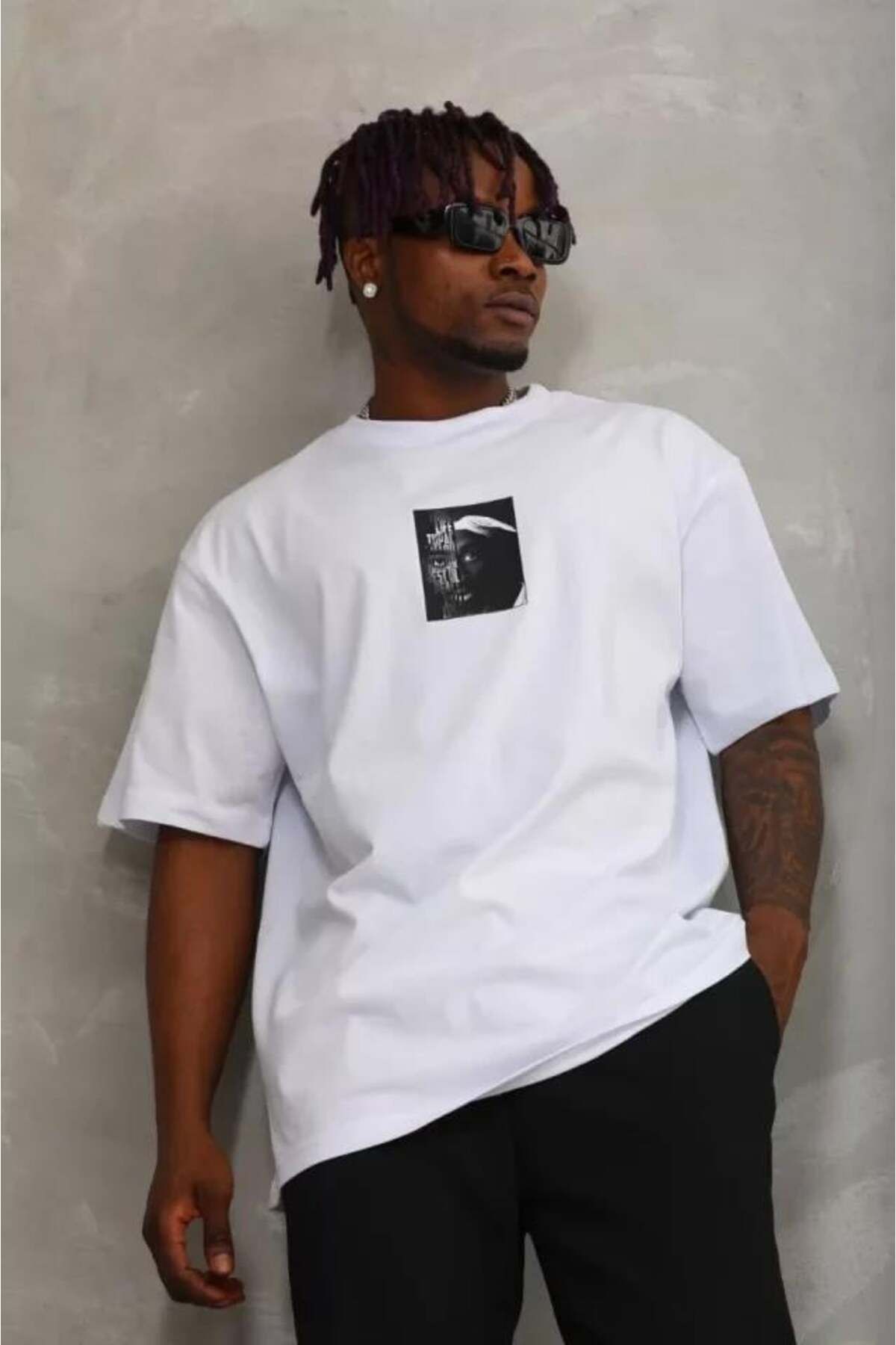 modamtn Unisex Oversize Baskılı Bisiklet Yaka T-Shirt - Beyaz