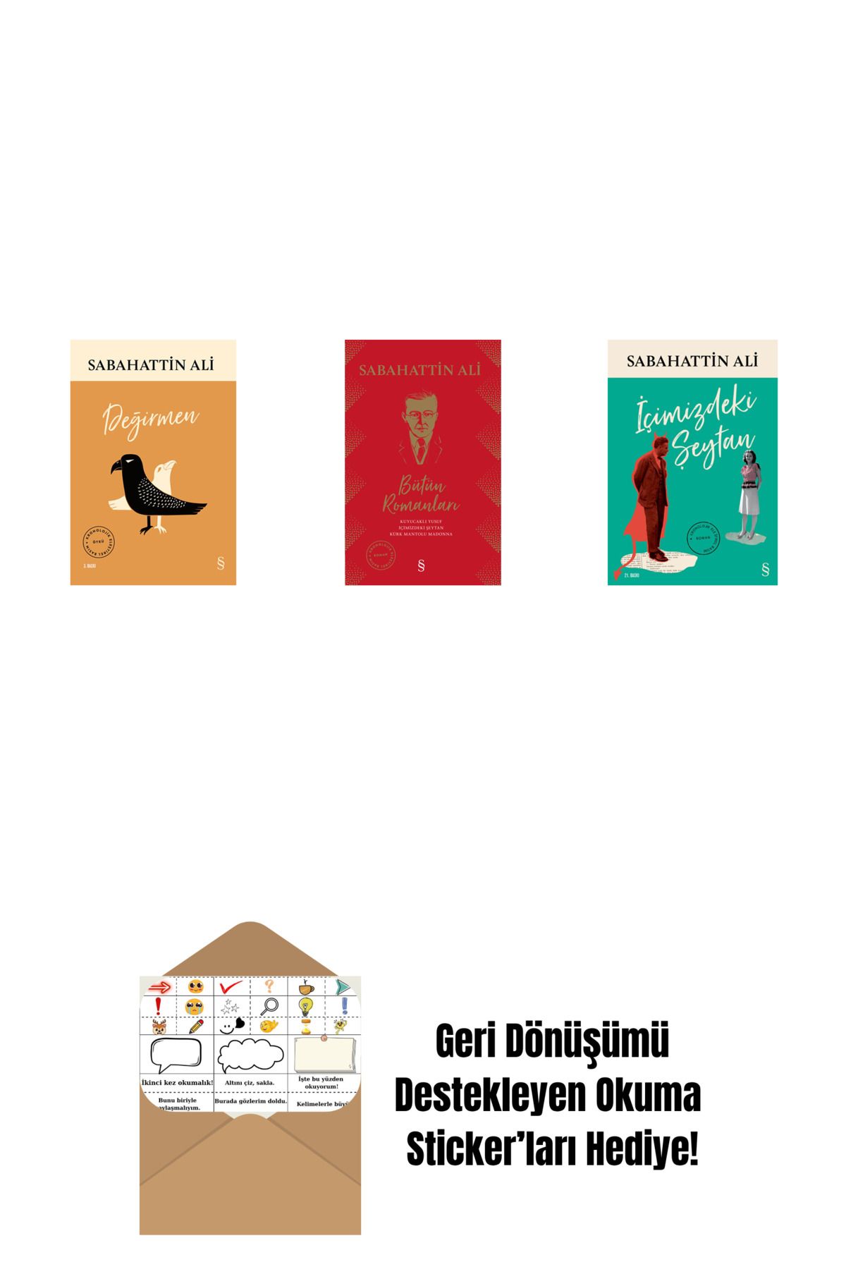 Everest Yayınları Değirmen + Sabahattin Ali Bütün Romanları (Ciltli) + İçimizdeki Şeytan + Okuma Sticker'ları