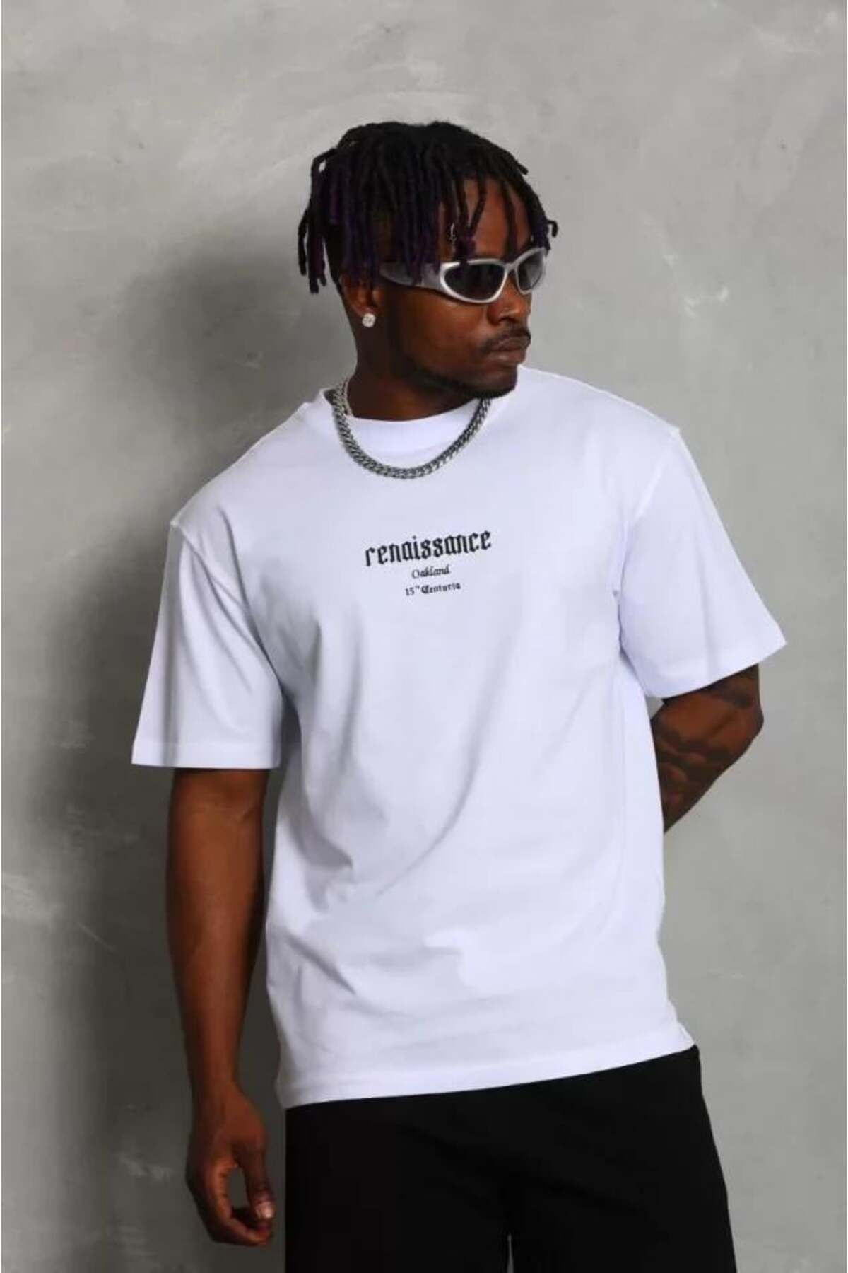 modamtn Unisex Oversize Baskılı Bisiklet Yaka T-Shirt - Beyaz