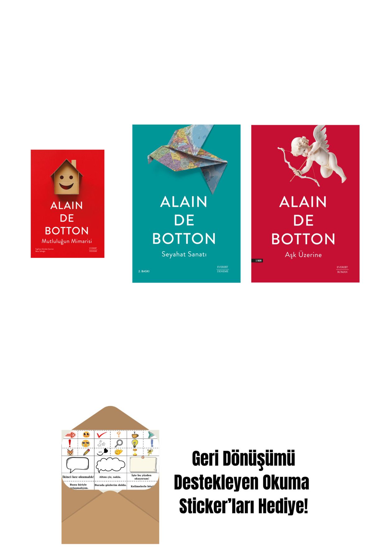 Everest Yayınları Mutluluğun Mimarisi + Seyahat Sanatı + Aşk Üzerine + Okuma Sticker'ları