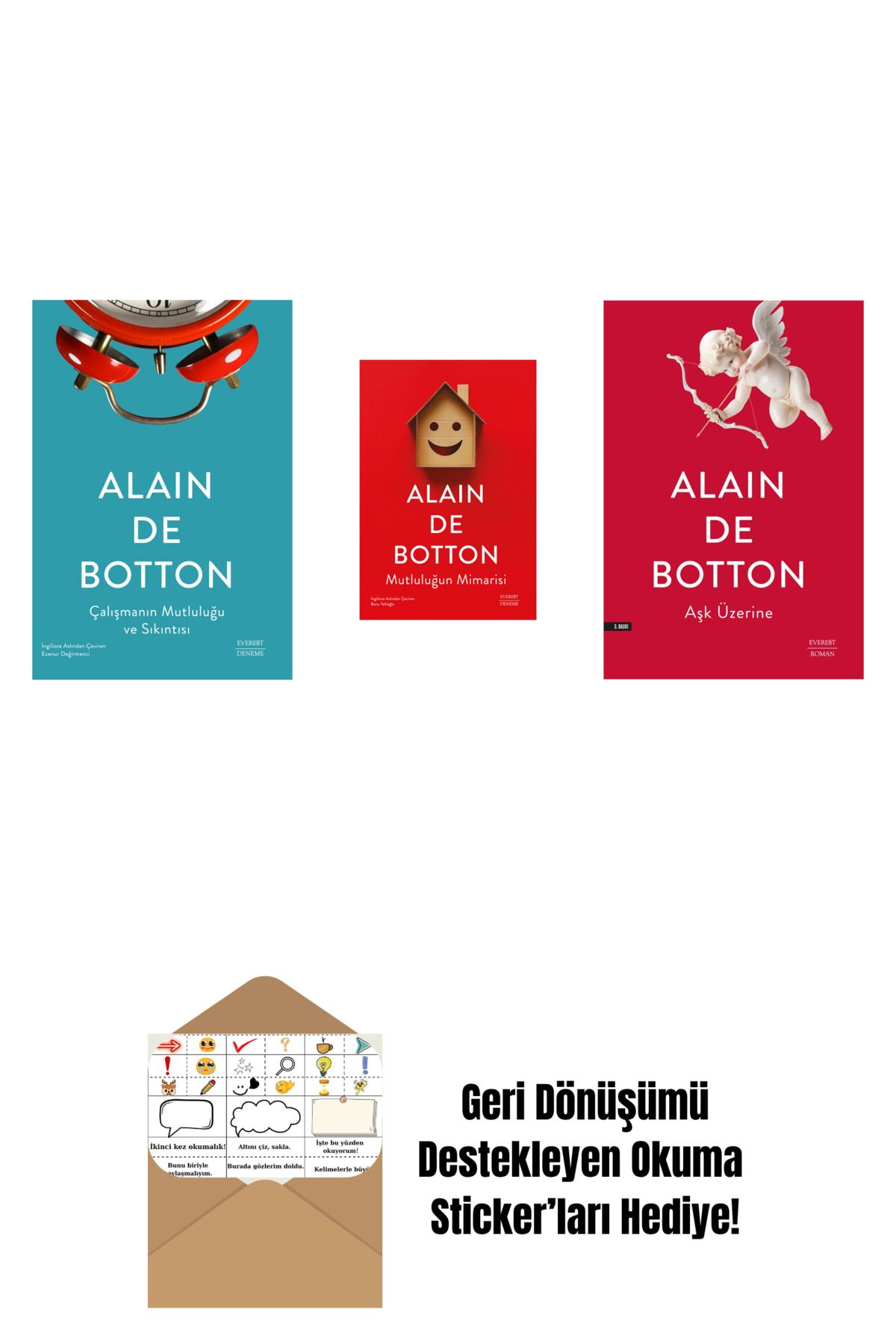Everest Yayınları Çalışmanın Mutluluğu ve Sıkıntısı + Mutluluğun Mimarisi + Aşk Üzerine + Okuma Sticker'ları