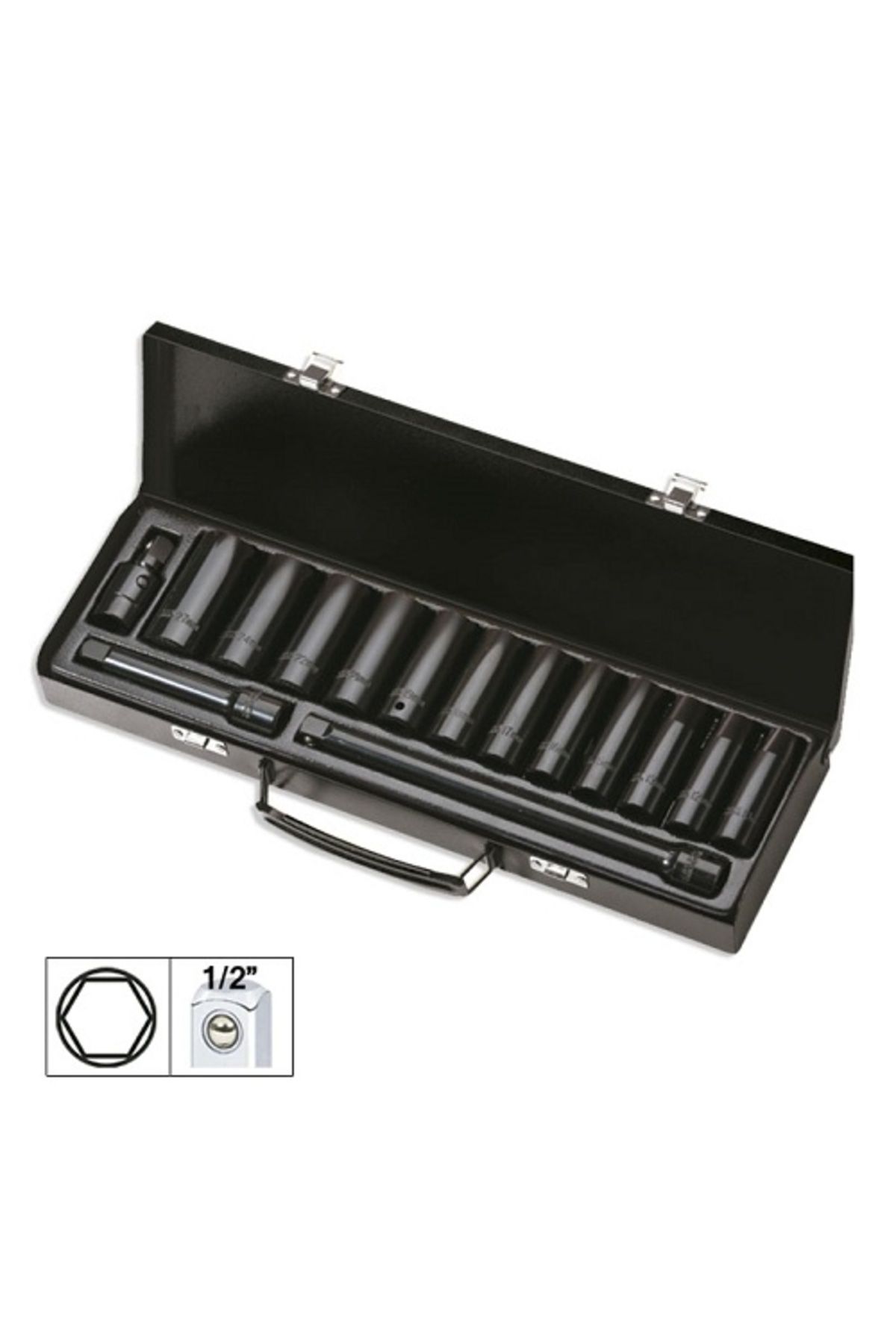 JBM-15 IMPACT BIT SET WITH 12 LONG 1/2` HEXAGONAL SOCKETS + JBM ADAPTERS 1