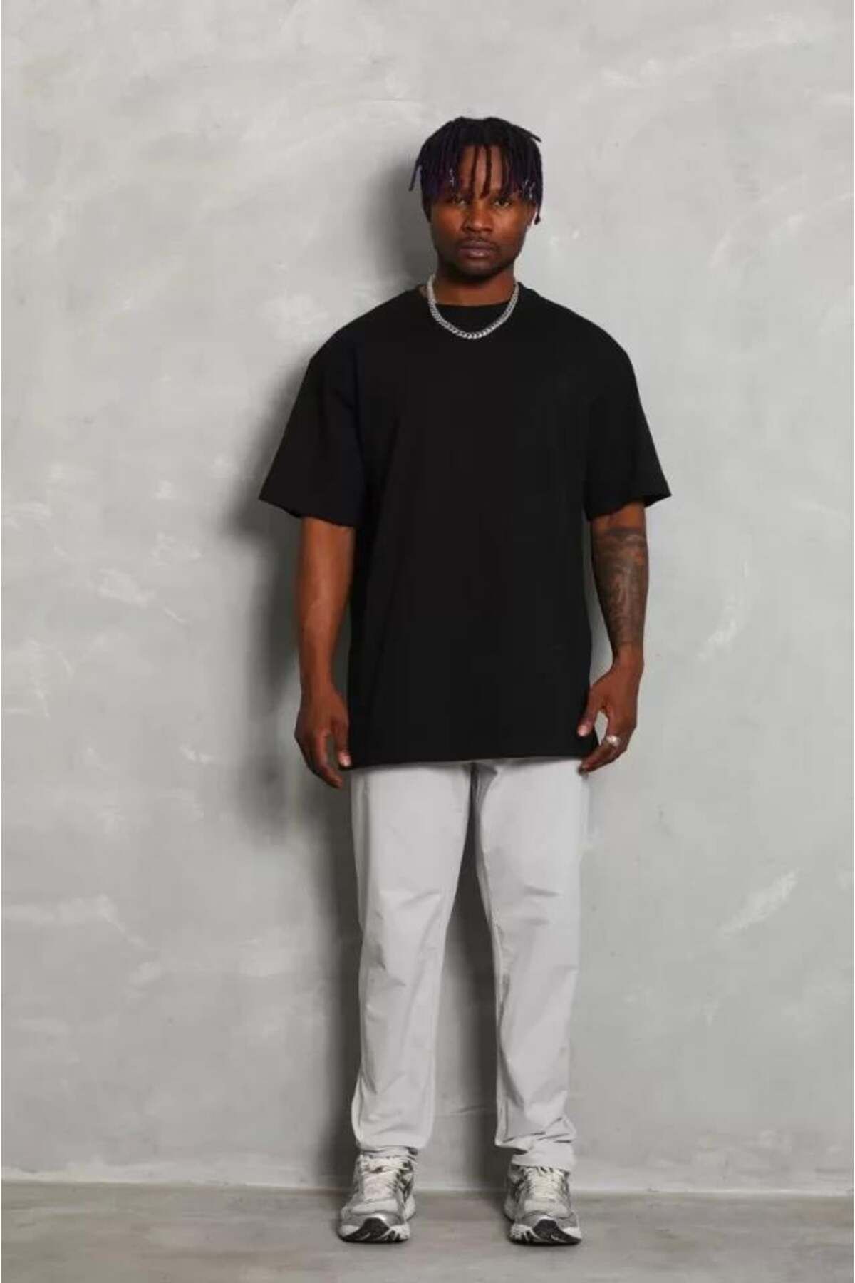 modamtn Unisex Oversize Düz Bisiklet Yaka T-Shirt - Siyah