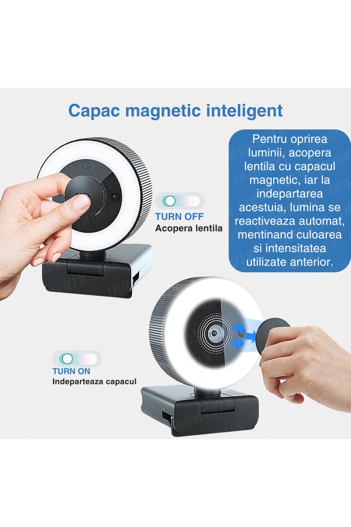 INOMEVIX-Cameră Web® 2k QHD, 4MP, microfon dual, focalizare automată, LED, capacitate mare, plug and play, cameră web 7