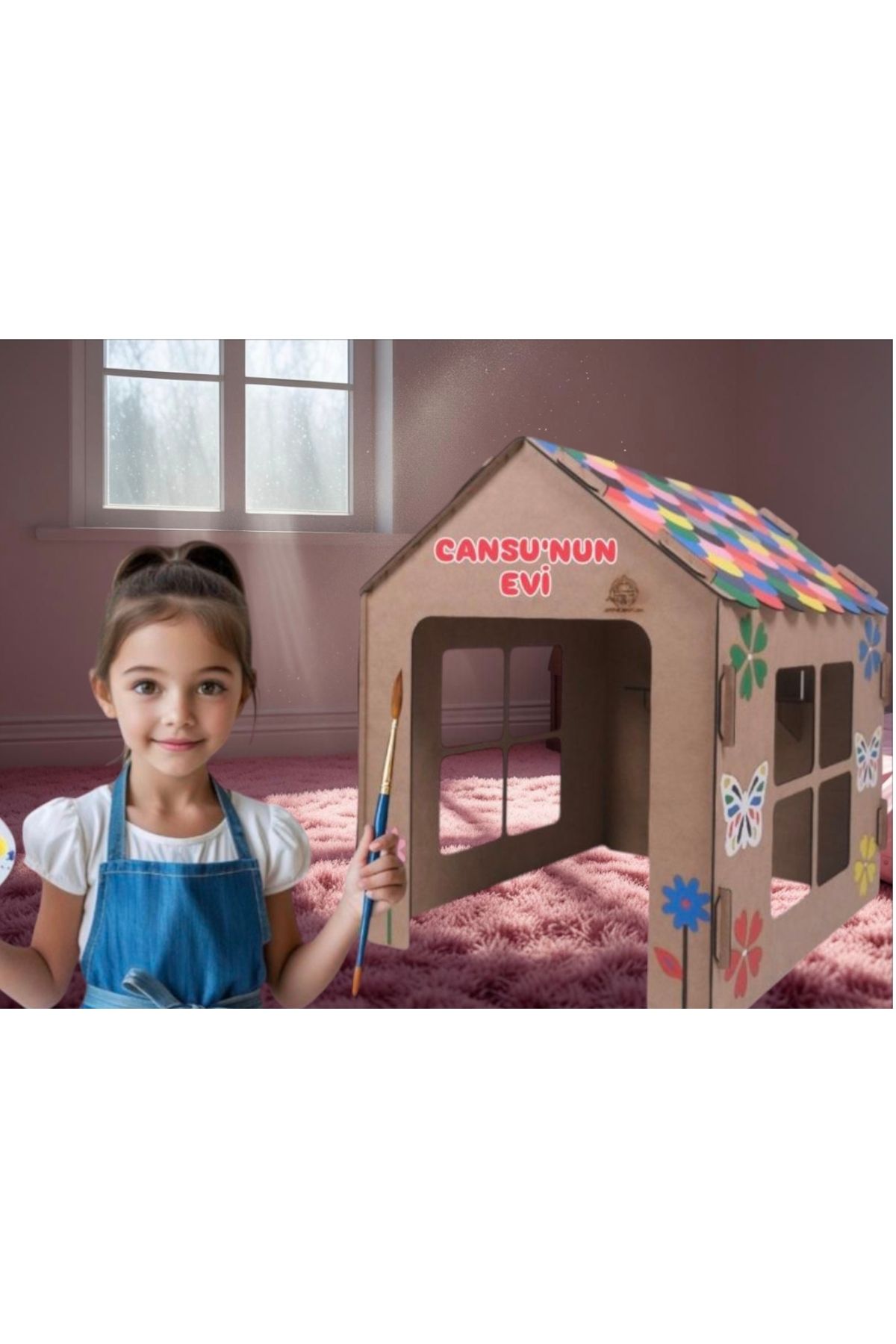 Senoryum Ahşap Oyuncak Kız Boyama Büyük Evi ve Boya Seti