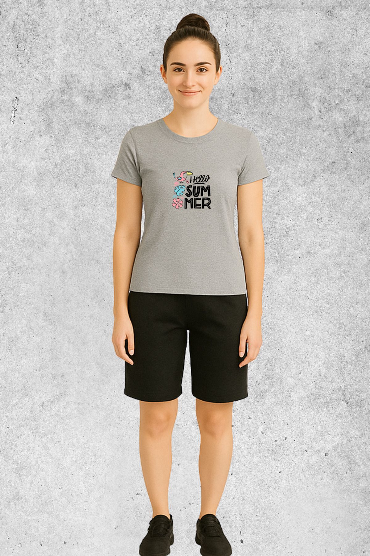 MOLICO Basic Unisex sıfır yaka kısa kollu HELLO SUMMER BASKILI TSHİRT