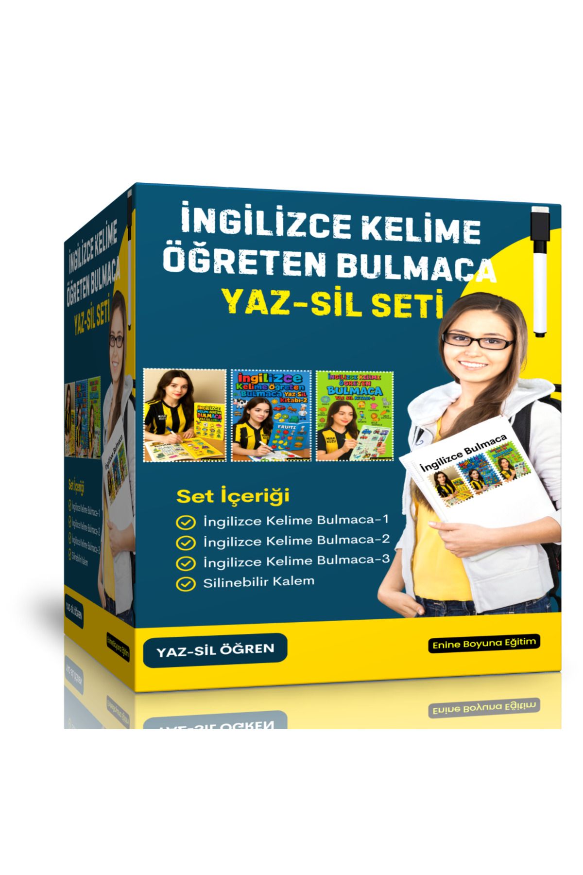 Enine Boyuna Eğitim İngilizce Kelime Öğreten Bulmaca YAZ-SİL Seti