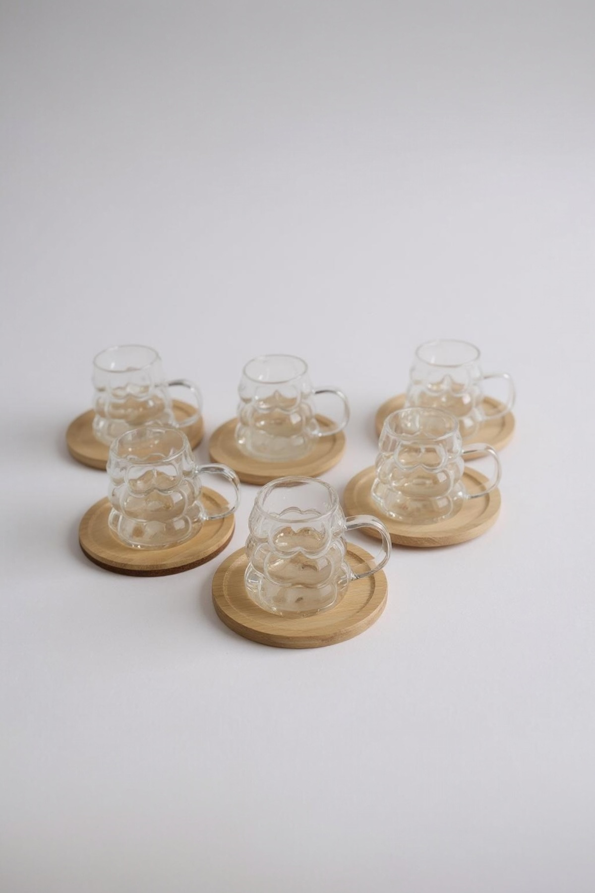 UCR HOME-Coffee Side Mini Grape Bead Cup with Handle Presentation Cup and Wooden Base Set of 6 90 ml 4