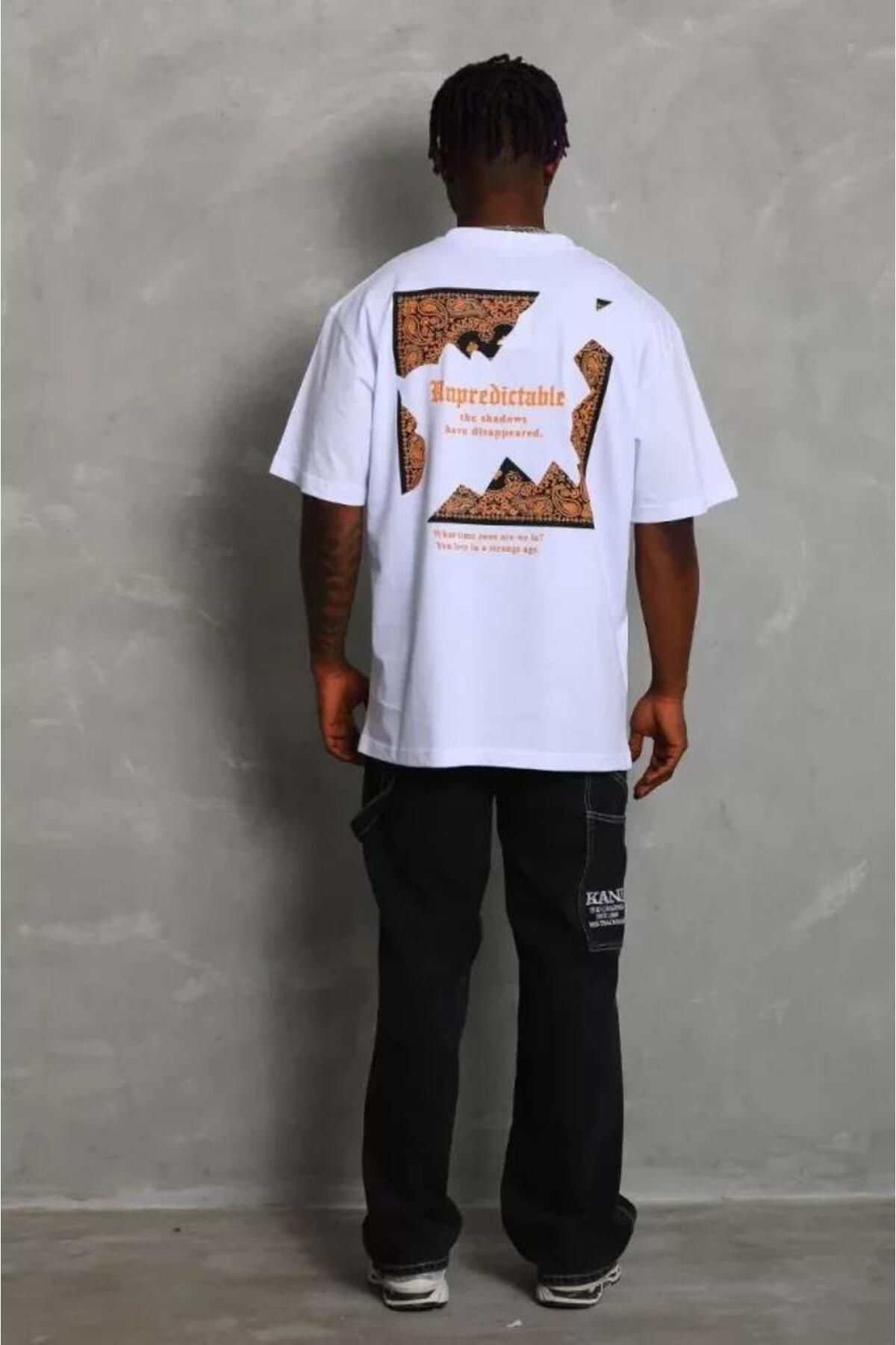 modamtn Unisex Oversize Baskılı Bisiklet Yaka T-Shirt - Beyaz