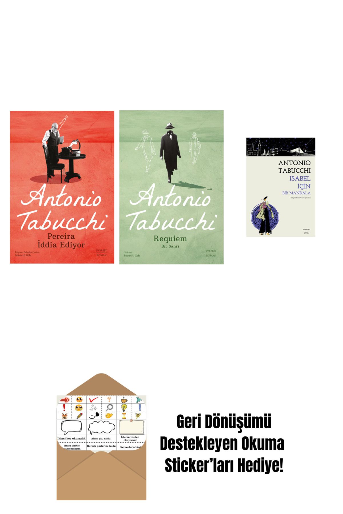 Everest Yayınları Pereira İddia Ediyor + Requiem + Isabel İçin Bir Mandala + Okuma Sticker'ları