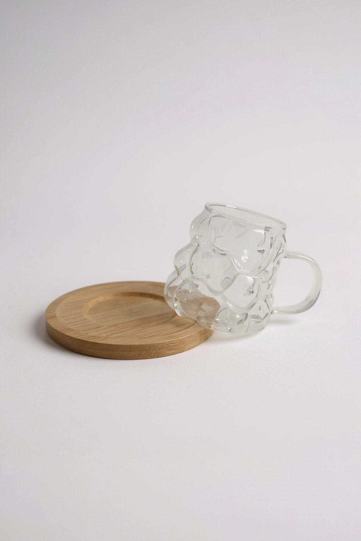 UCR HOME-Coffee Side Mini Grape Bead Cup with Handle Presentation Cup and Wooden Base Set of 6 90 ml 5