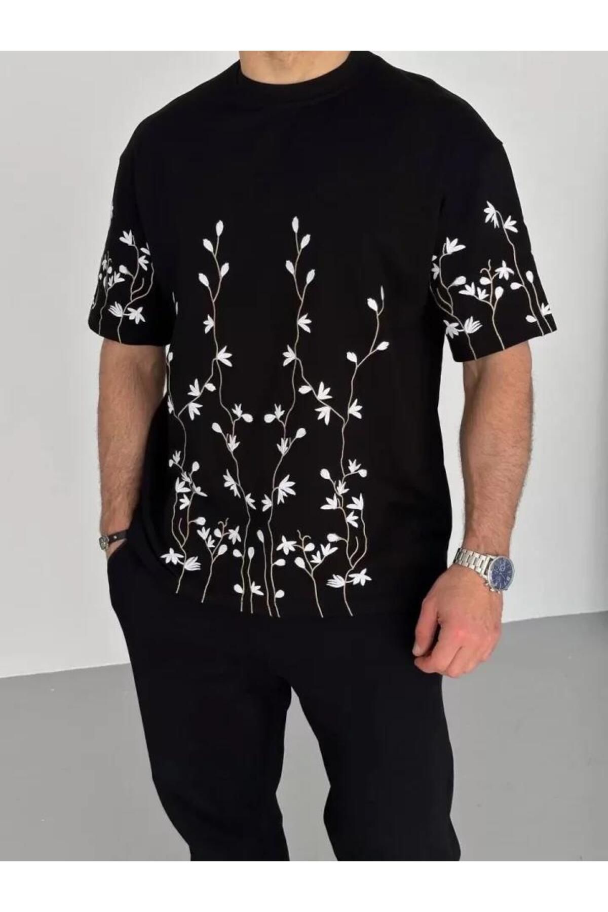 modamtn Unisex Nakış İşlemeli T-Shirt - Siyah