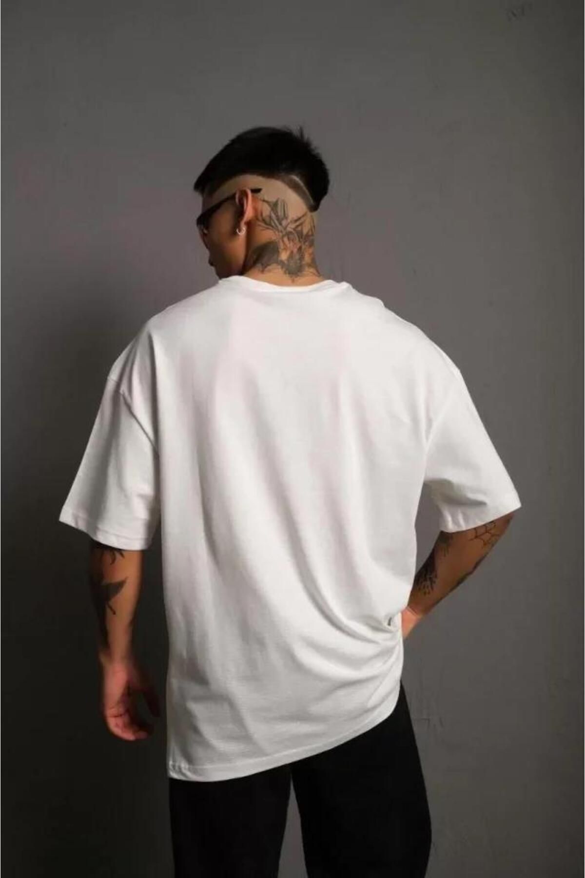 modamtn Erkek 24/1 Düz A Kalite Oversize T-shirt - Beyaz
