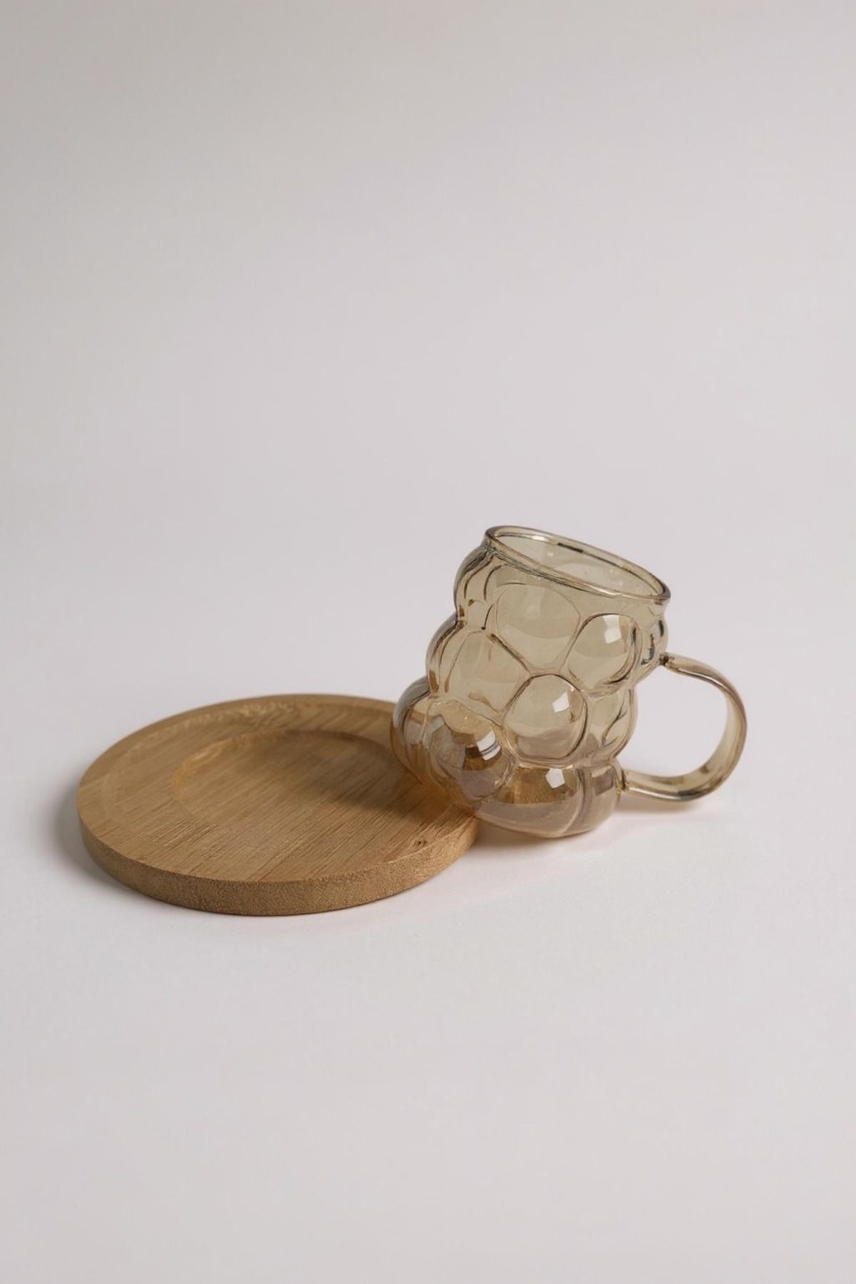 UCR HOME-Coffee Side Mini Grape Bead Cup with Handle Presentation Cup and Wooden Base Set of 6 90 ml 5